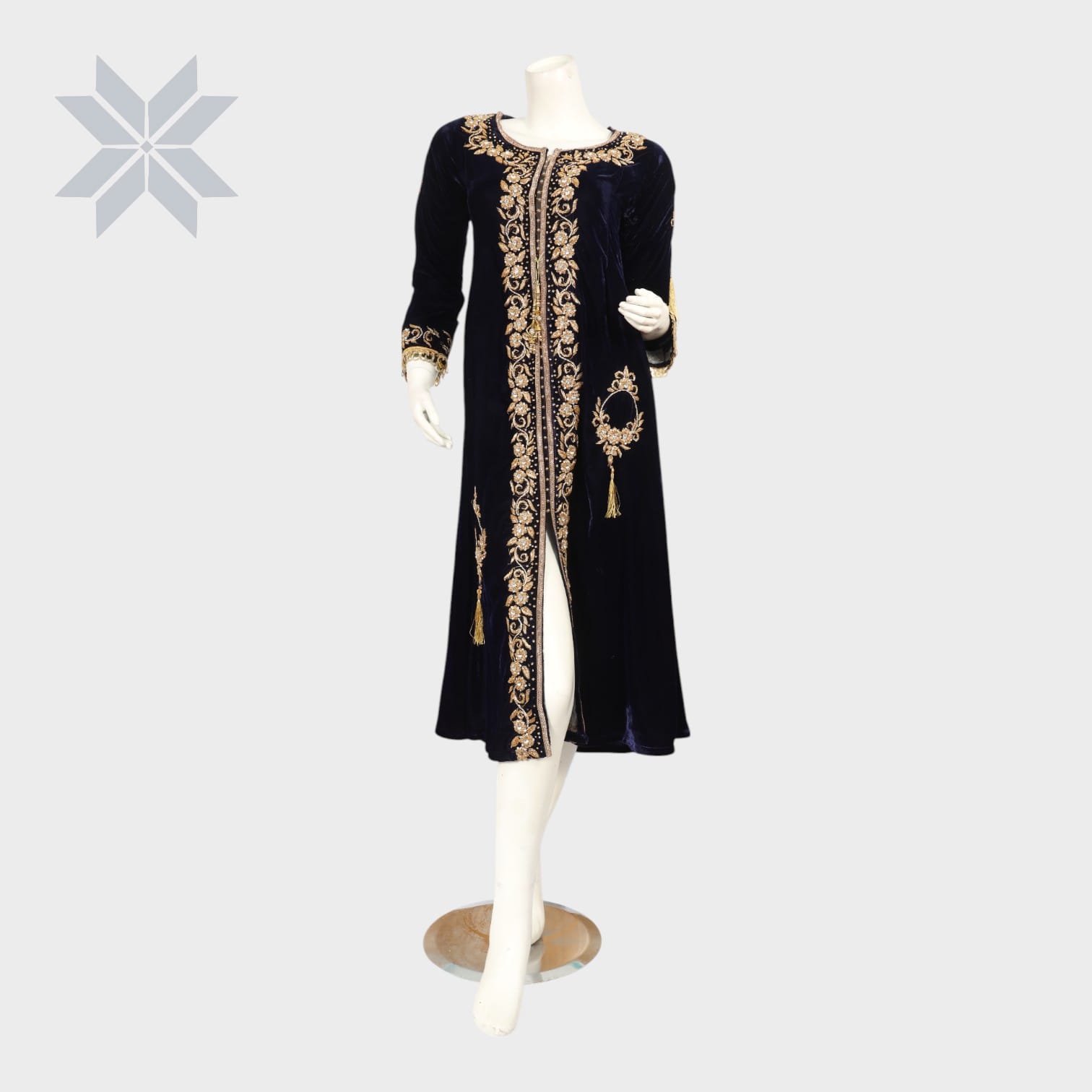 Midnight Velvet Embroidered Open Gown
