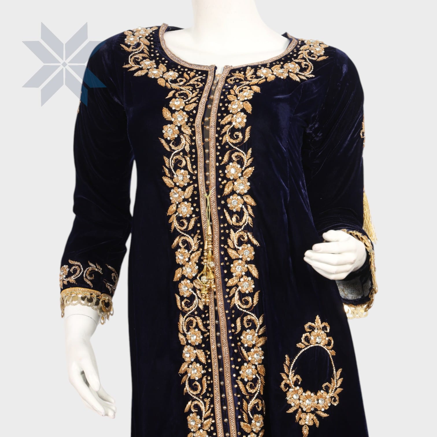 Midnight Velvet Embroidered Open Gown