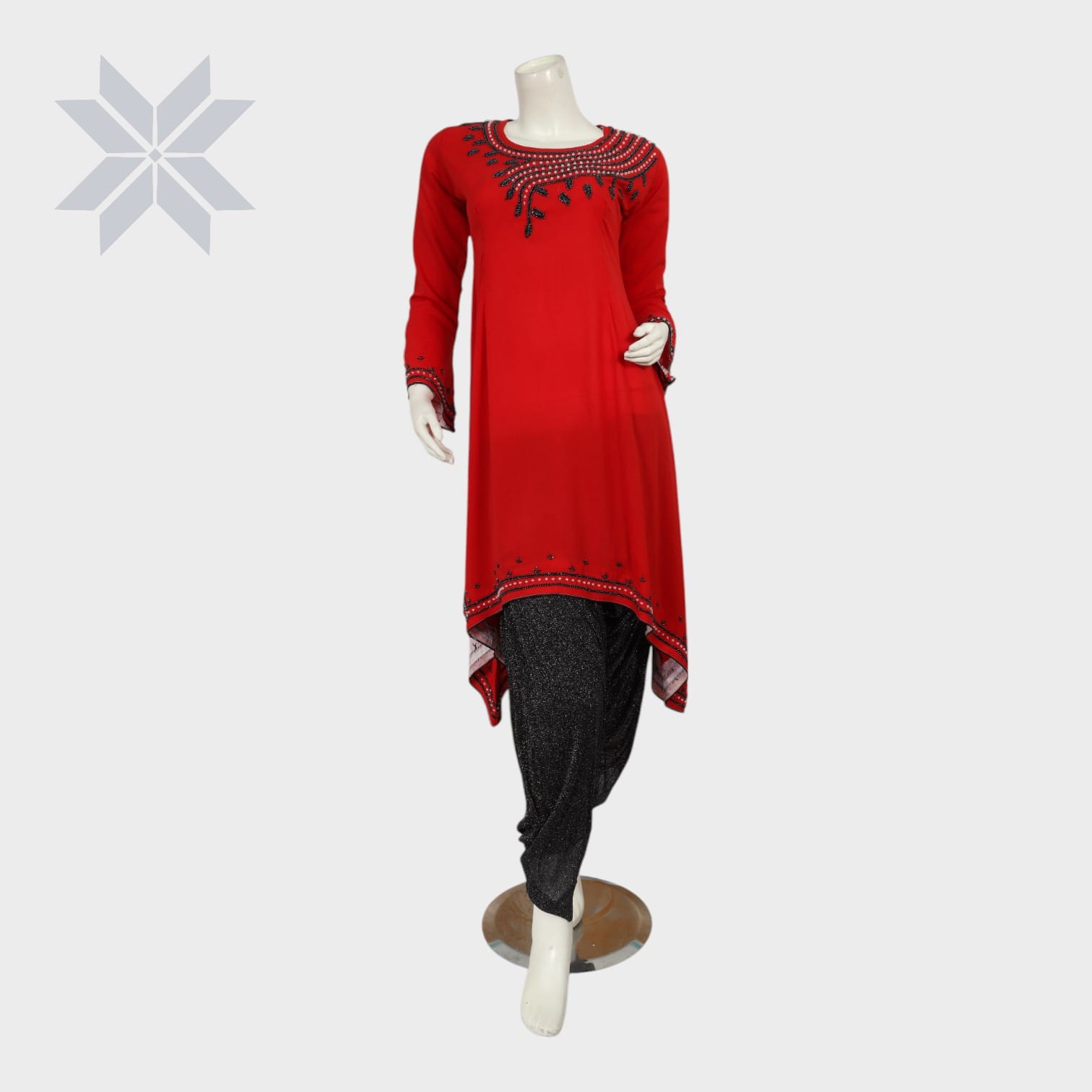 Crimson Charm Embroidered Kurti Set