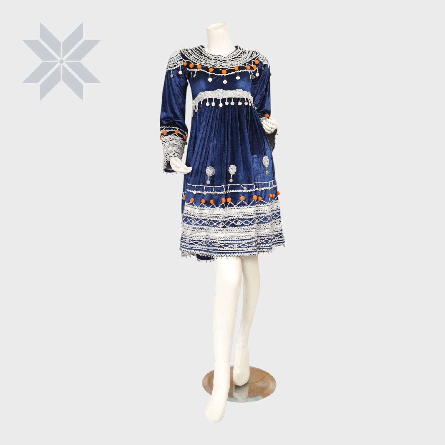 Zarina Blue Velvet Tribal Dress