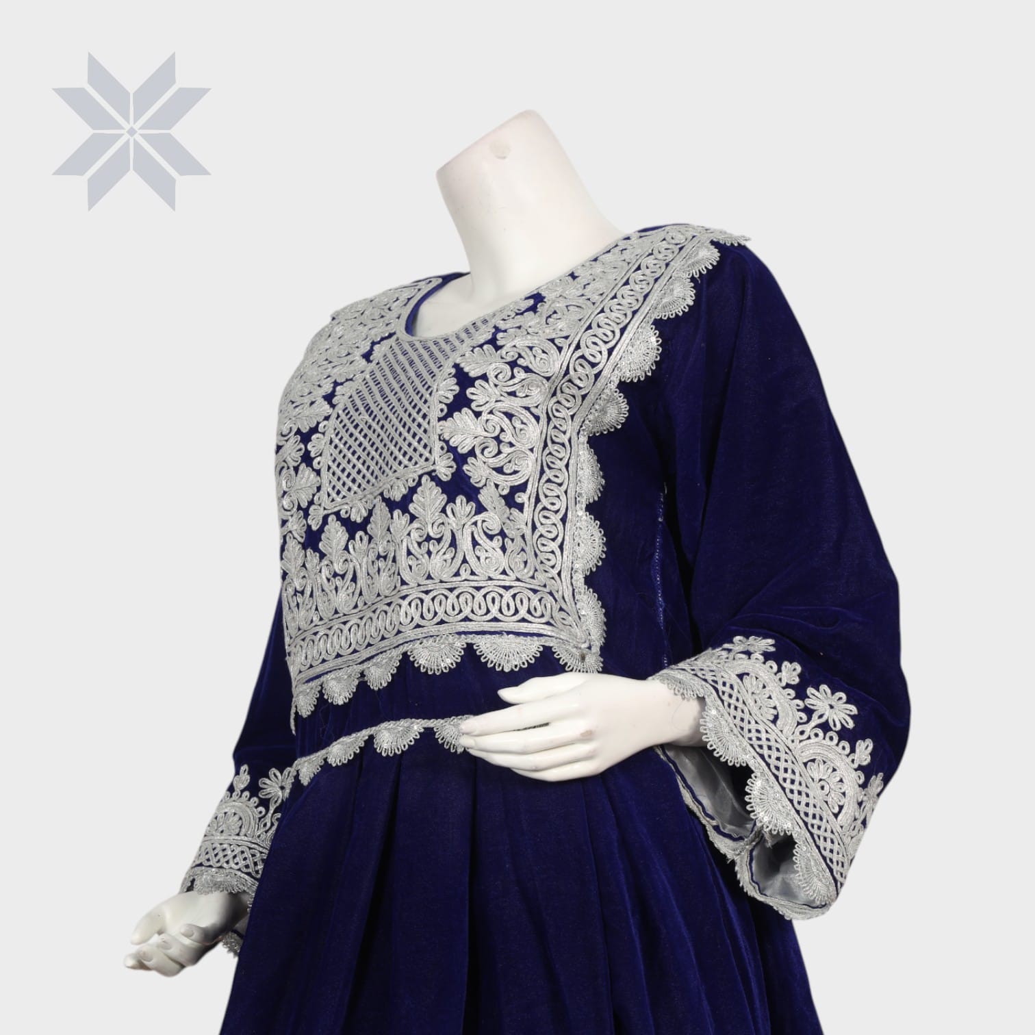 Midnight Blue Afghani Embroidered Set with Crimson Salwar