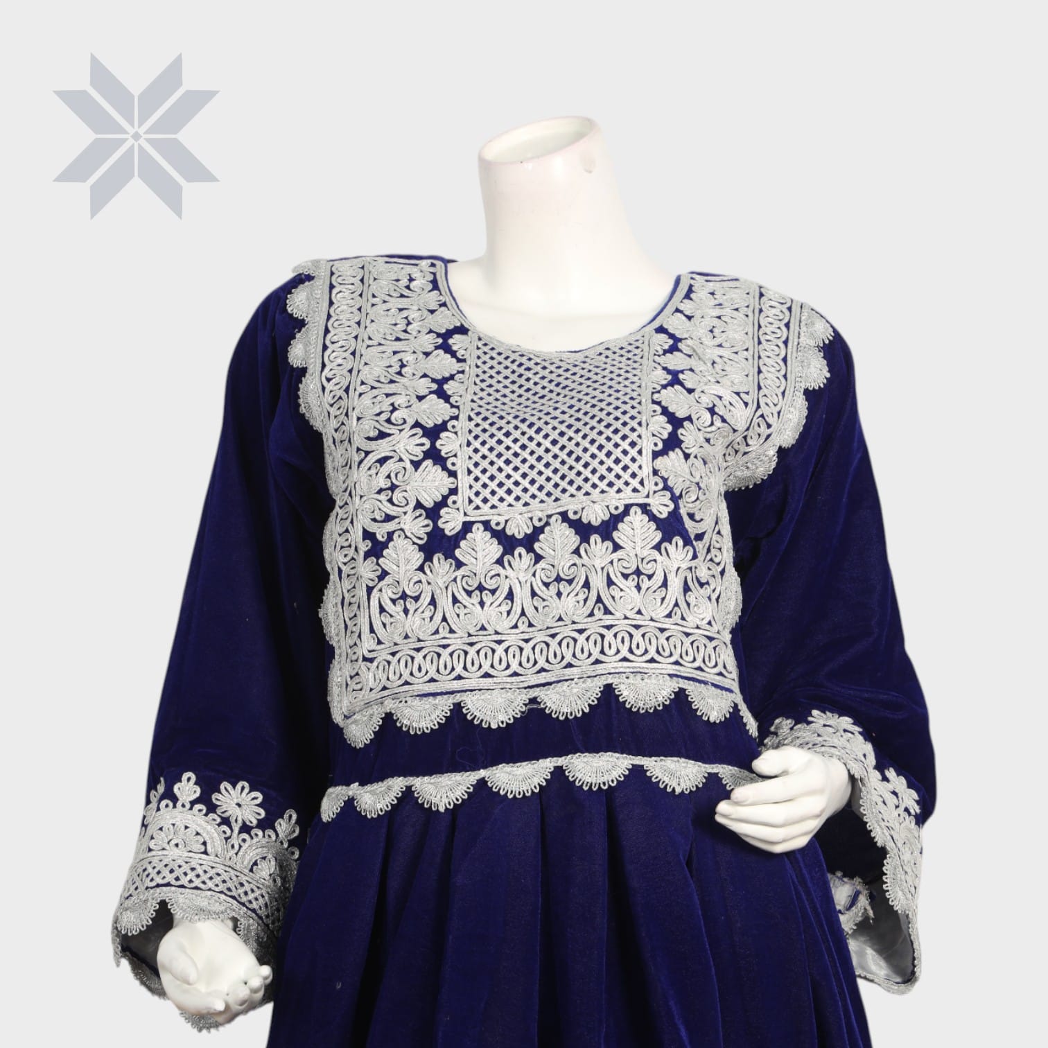 Midnight Blue Afghani Embroidered Set with Crimson Salwar