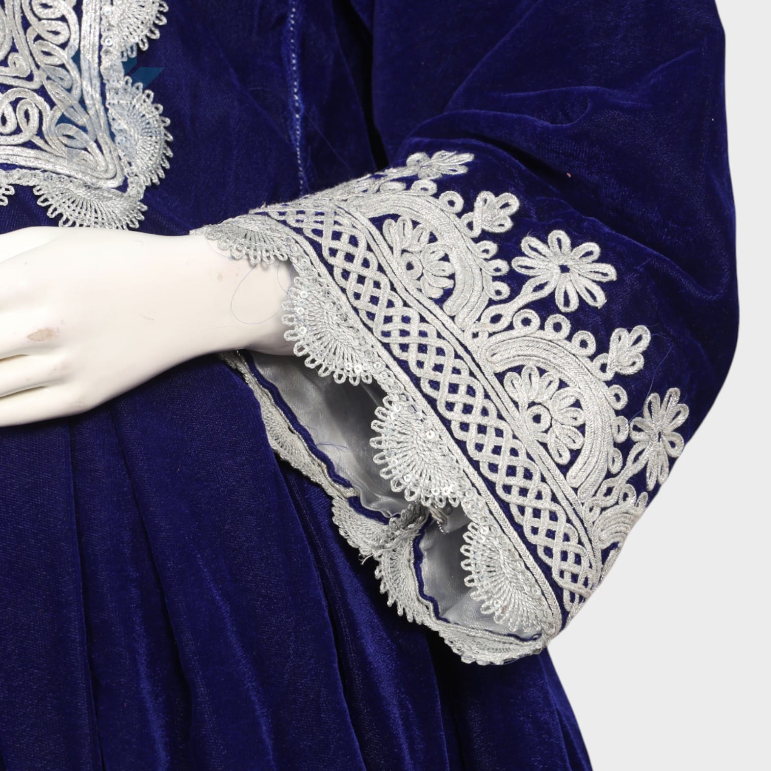 Midnight Blue Afghani Embroidered Set with Crimson Salwar