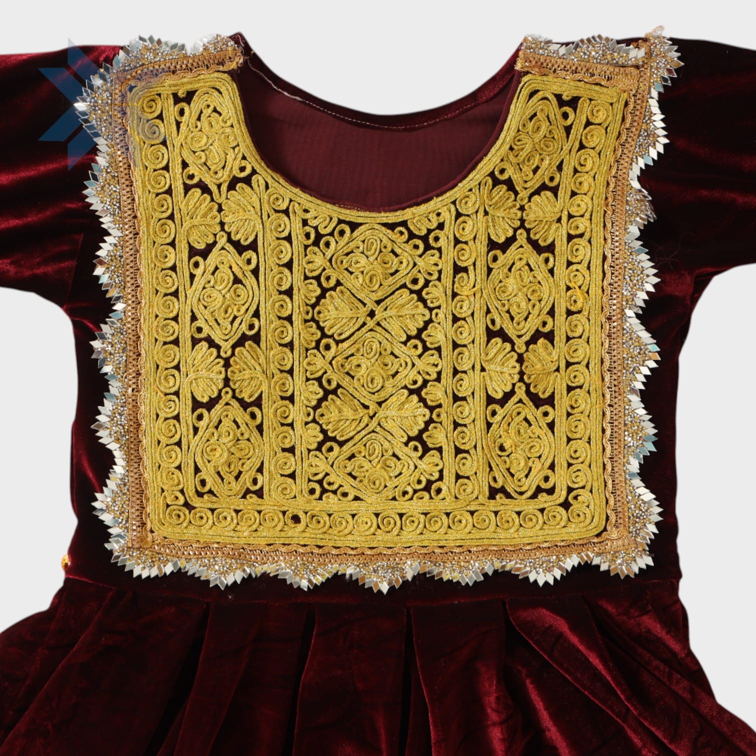 Royal Garnet Afghani Velvet Suit with Golden Embroidery