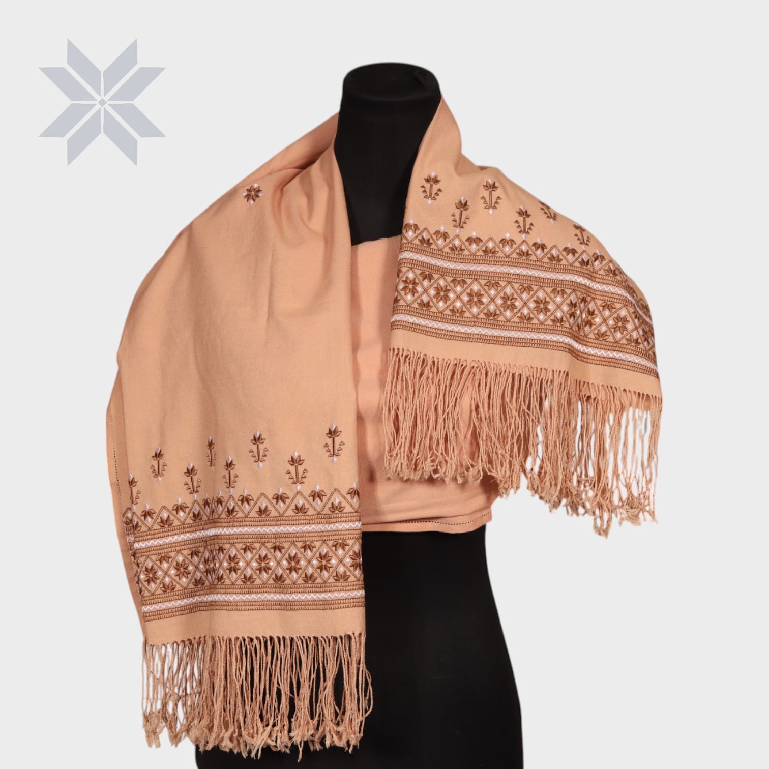 Shawl, Hand Embroidered Sandy Dusk cashmire cashmire soft brown