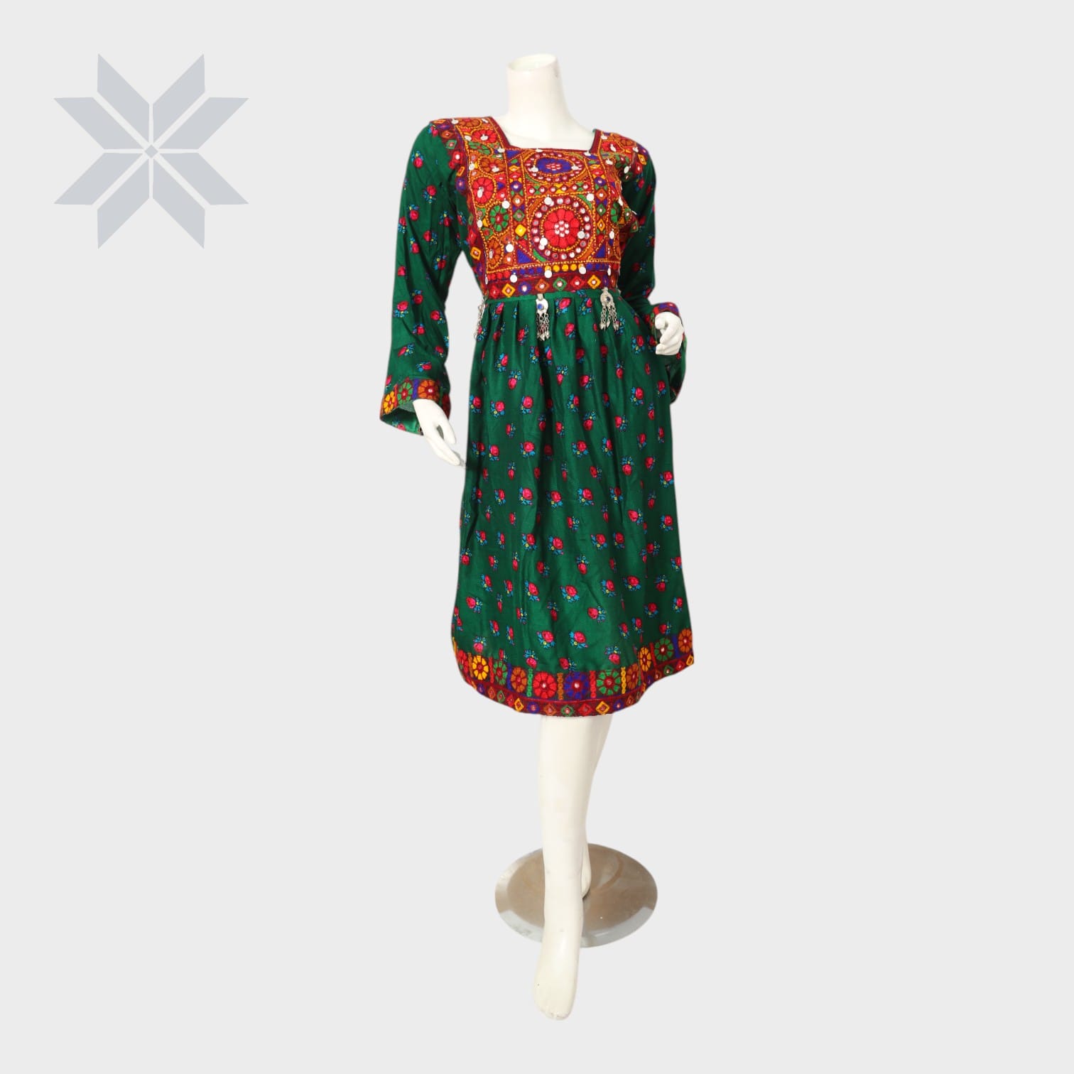 Bahar Balochi Embroidered Dress Green and red Color