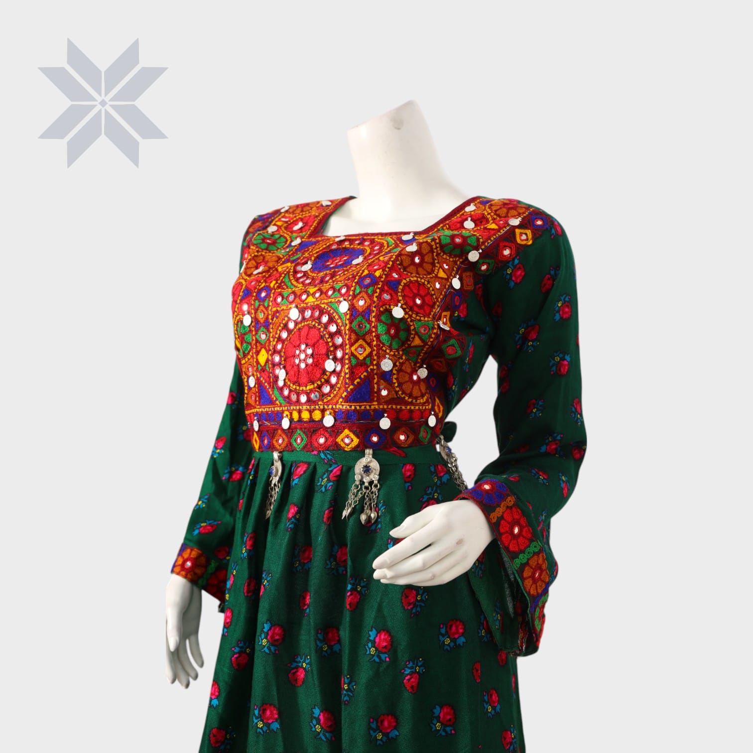 Bahar Balochi Embroidered Dress Green and red Color