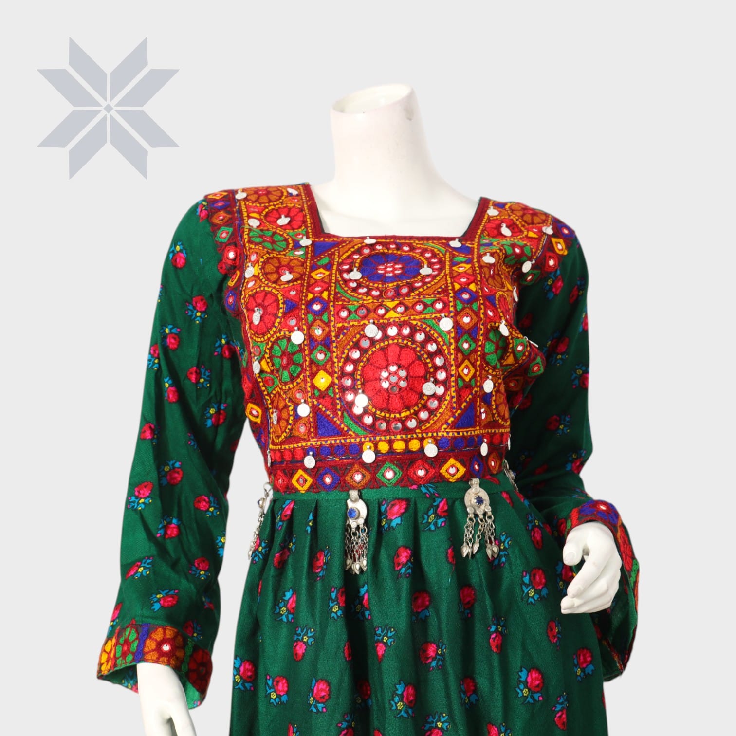 Bahar Balochi Embroidered Dress Green and red Color