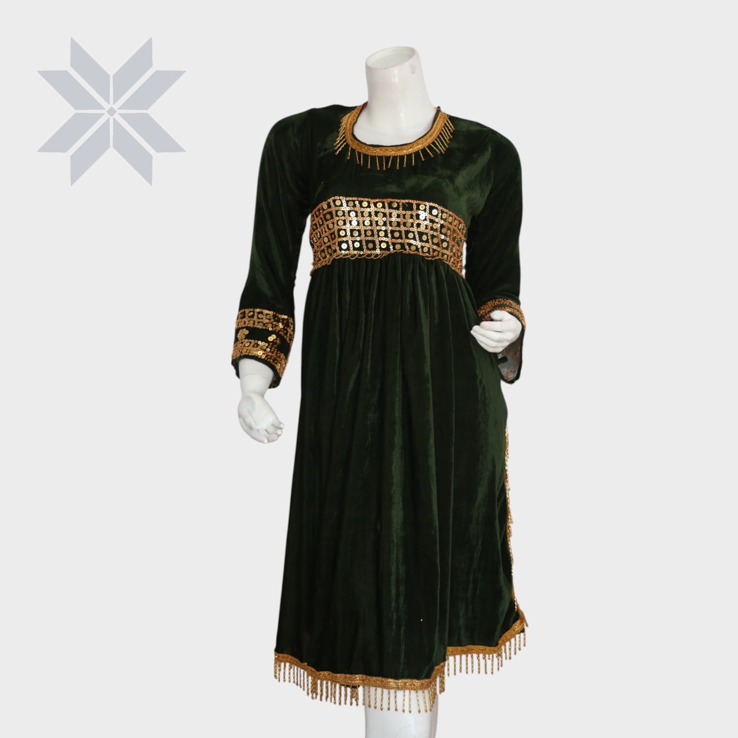 Zmarai Velvet Gold-Embroidered Dress