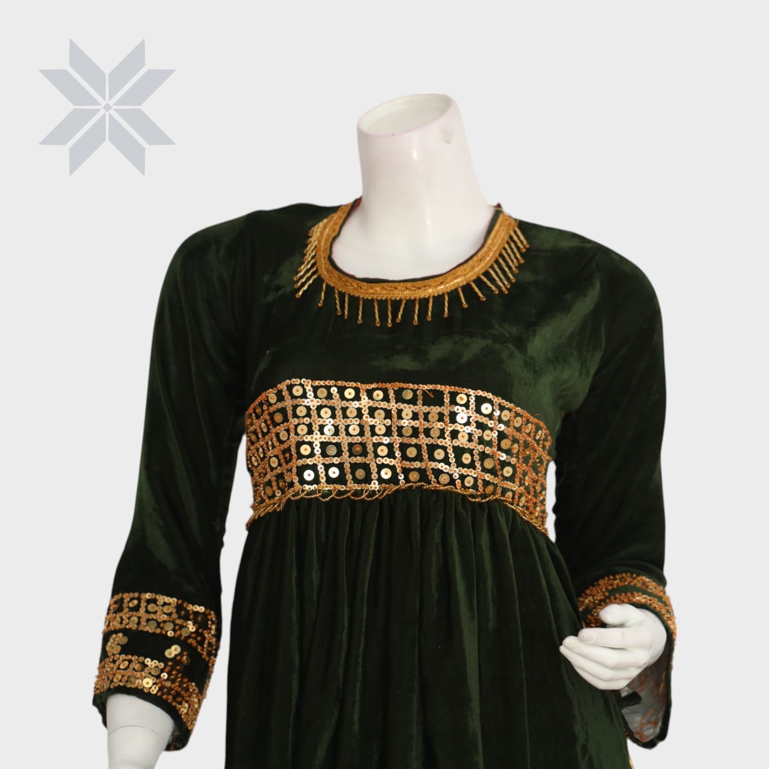 Zmarai Velvet Gold-Embroidered Dress