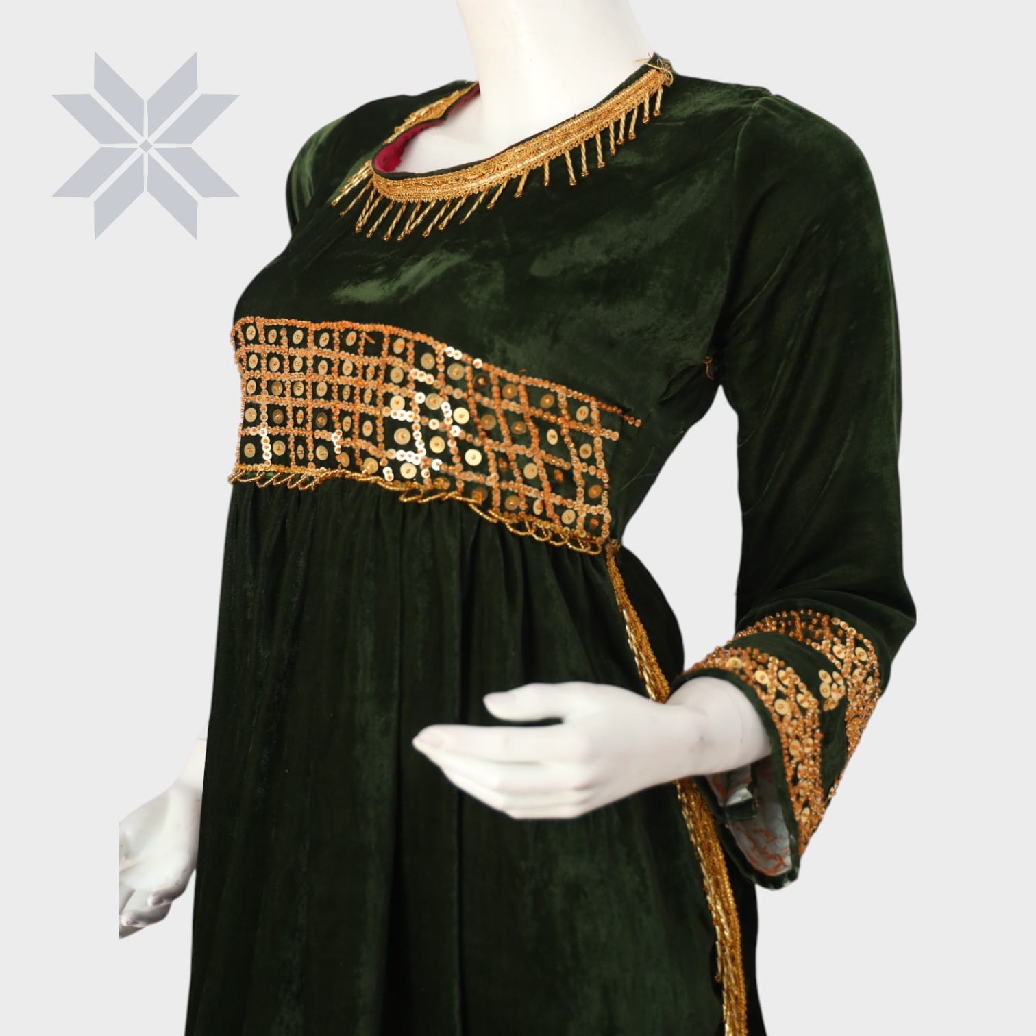 Zmarai Velvet Gold-Embroidered Dress
