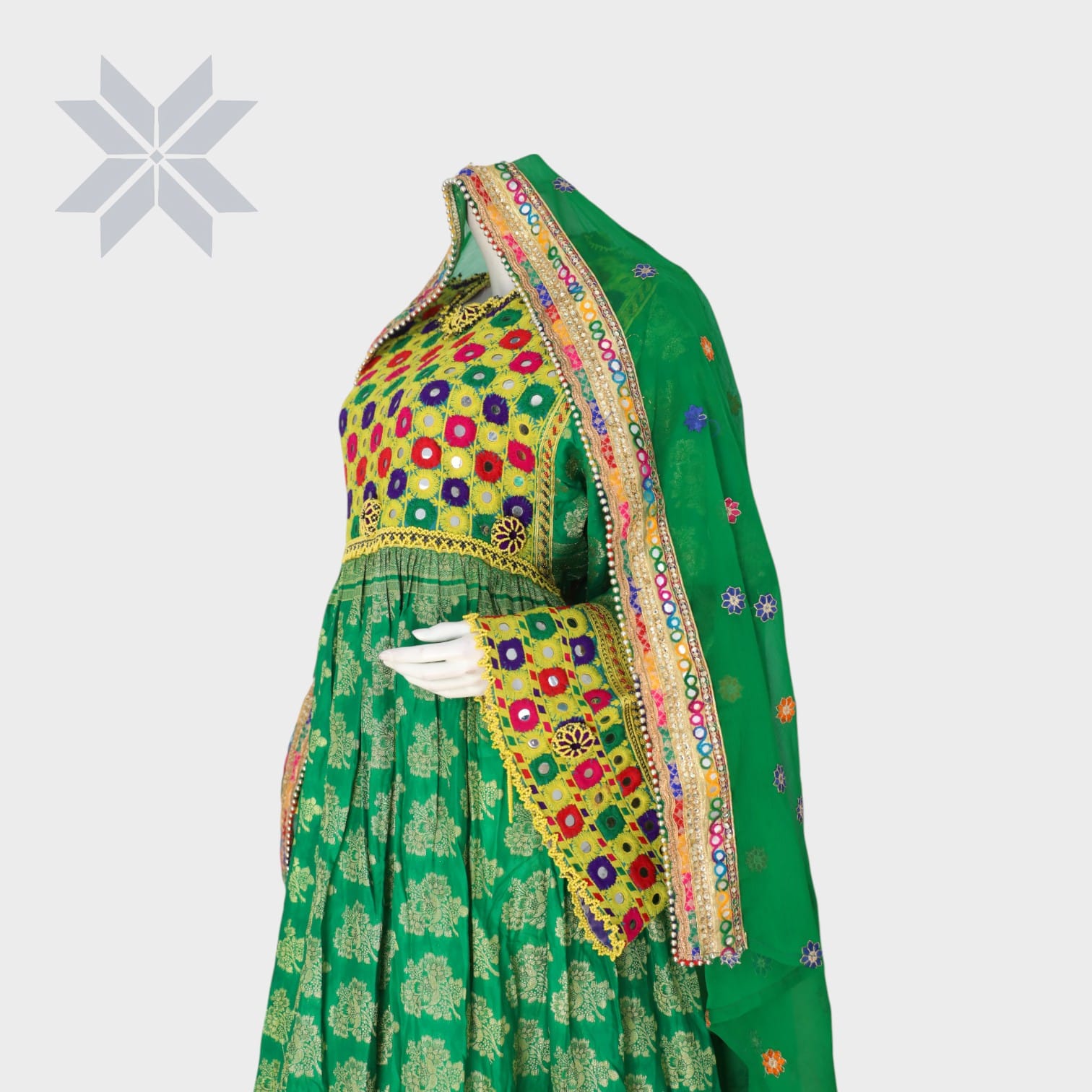 Gulbahar Green Embroidered Dress Set