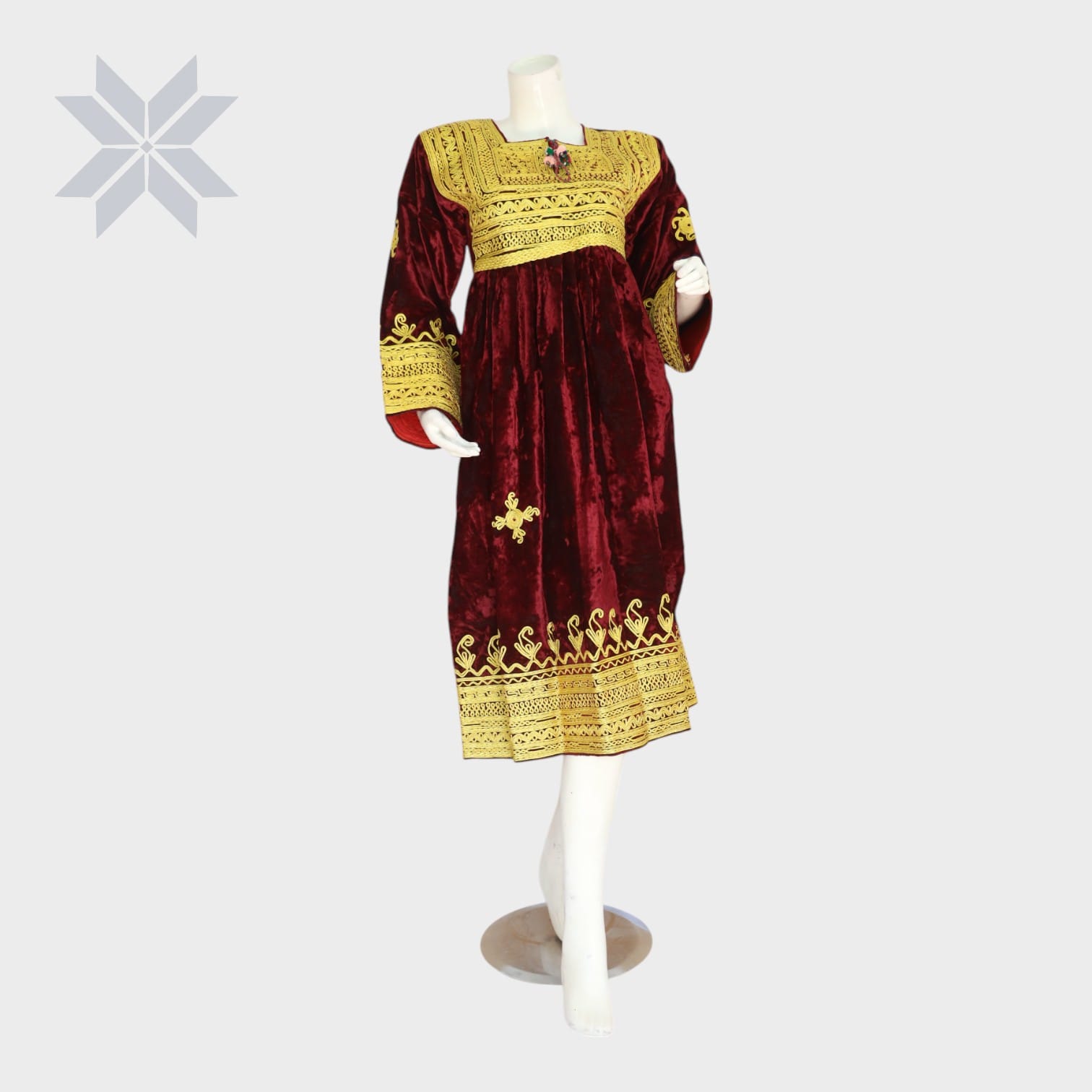 Gulnaar Maroon Velvet Afghani Dres