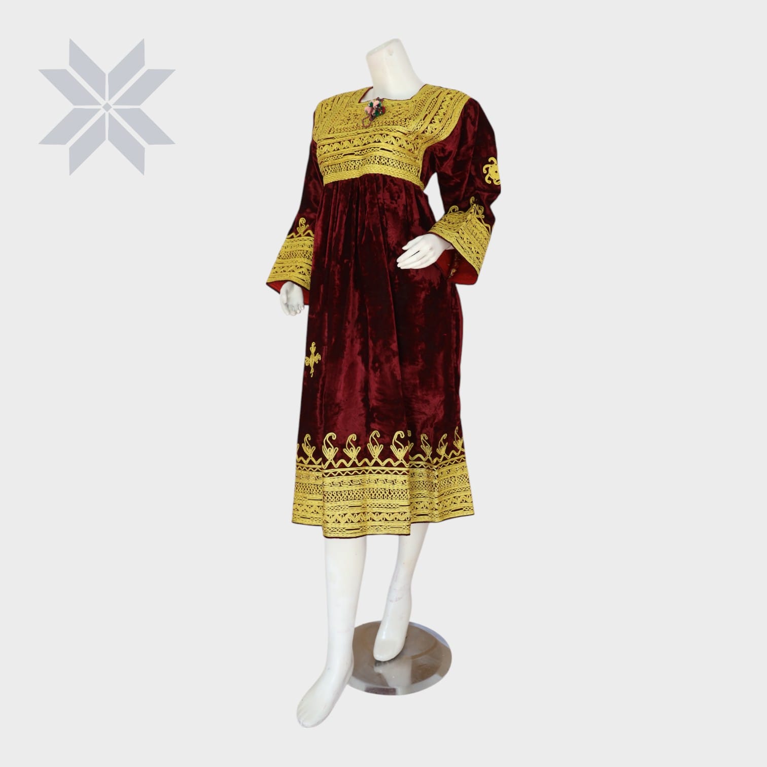Gulnaar Maroon Velvet Afghani Dres