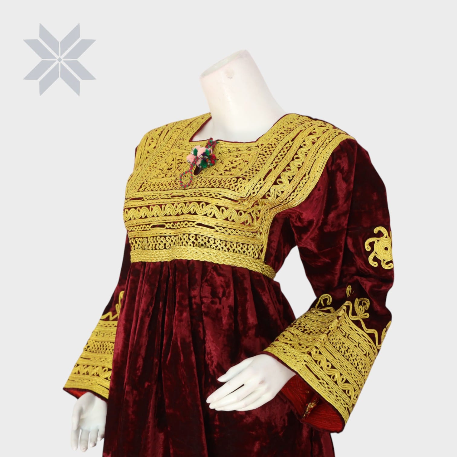 Gulnaar Maroon Velvet Afghani Dres