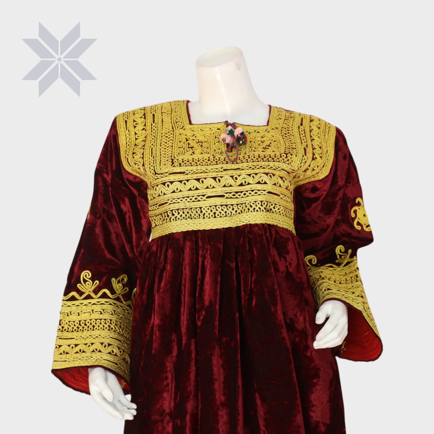 Gulnaar Maroon Velvet Afghani Dres