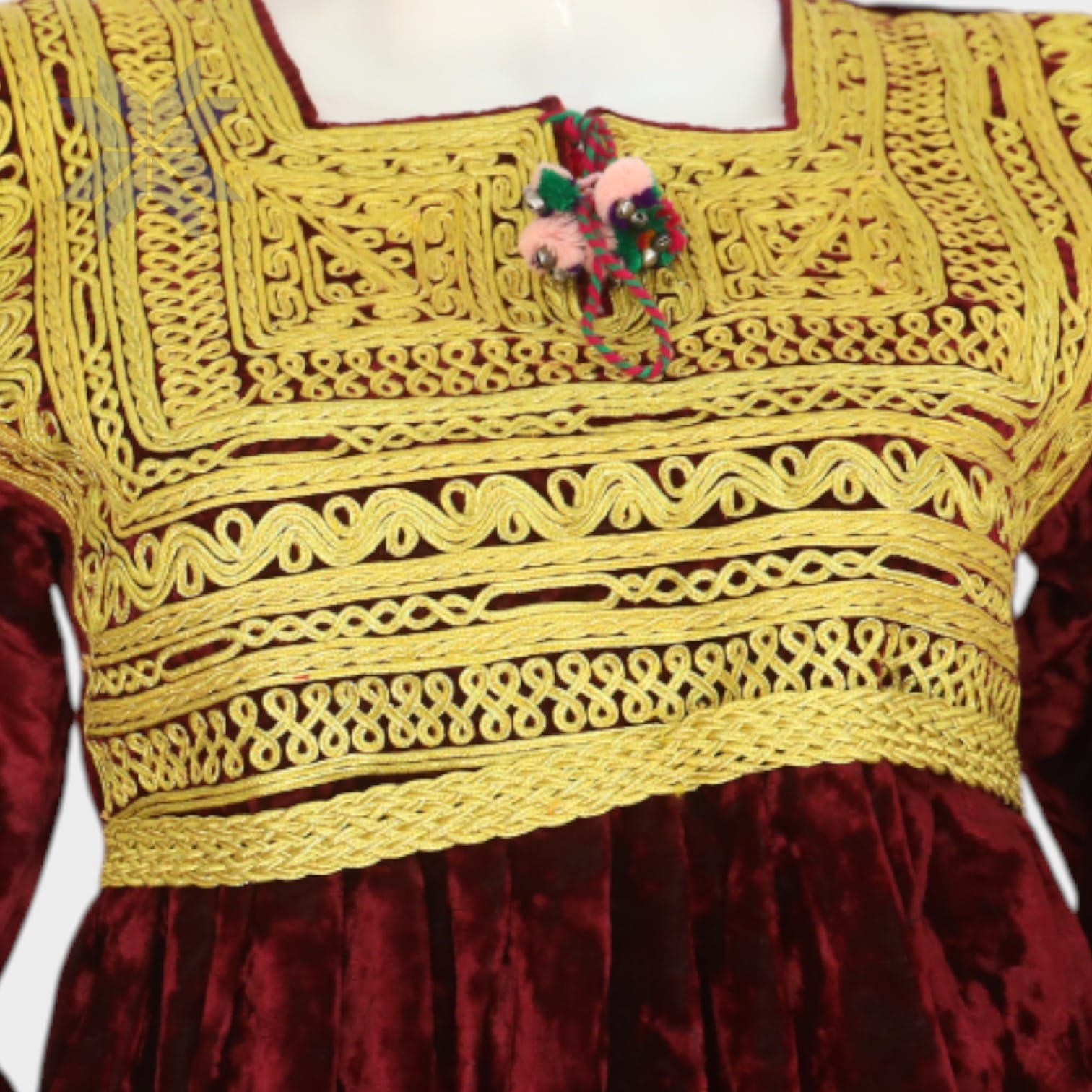 Gulnaar Maroon Velvet Afghani Dres