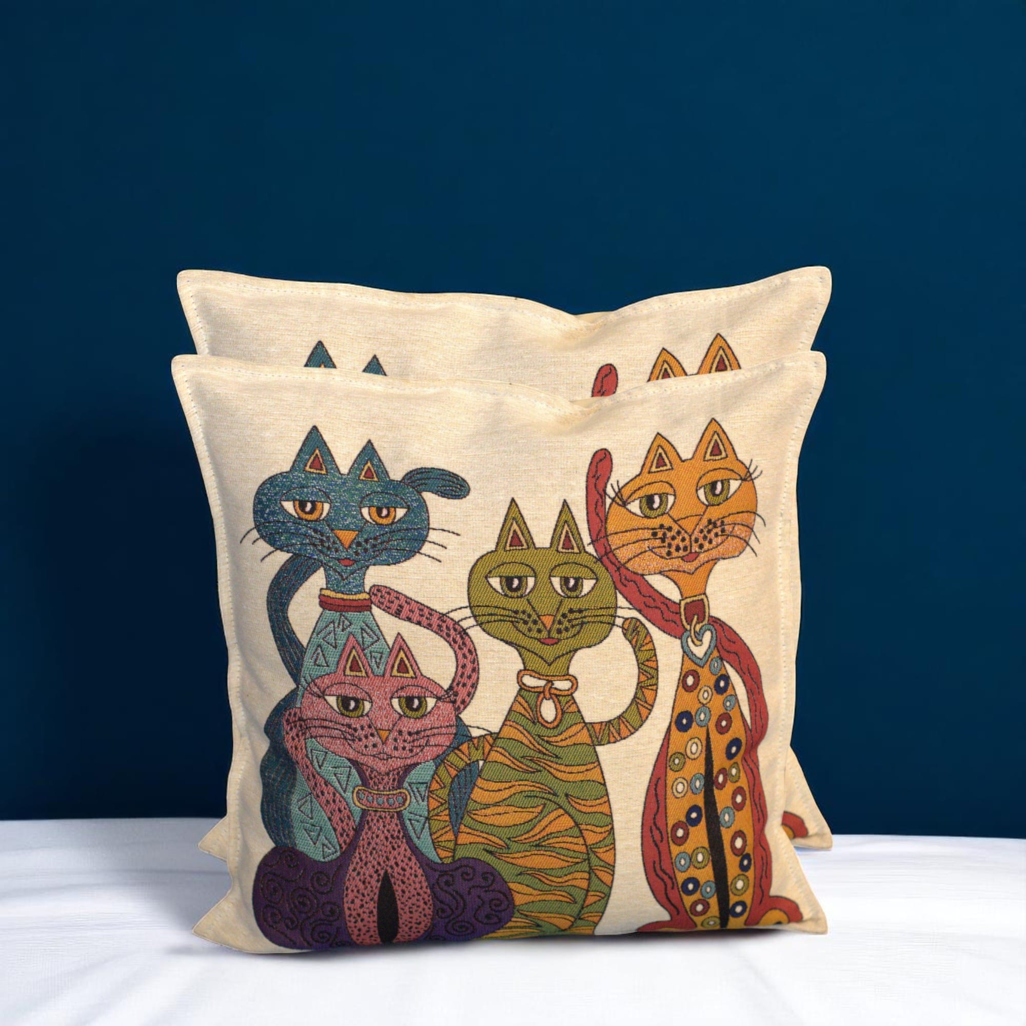 Pillow Cover 2pcs Embroidered Cat Cushion Cover, Gift for Cat Lovers