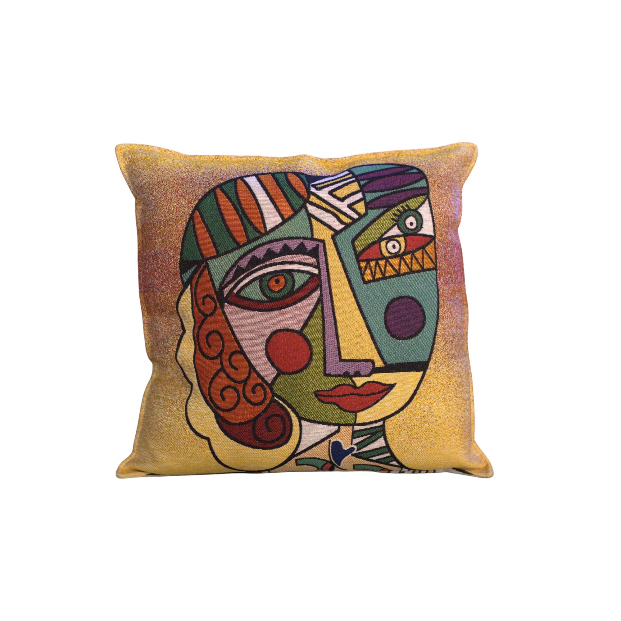 Modern Abstract Face Decorative Throw Pillow Cover, Artistic Embroidered Design, Multicolor