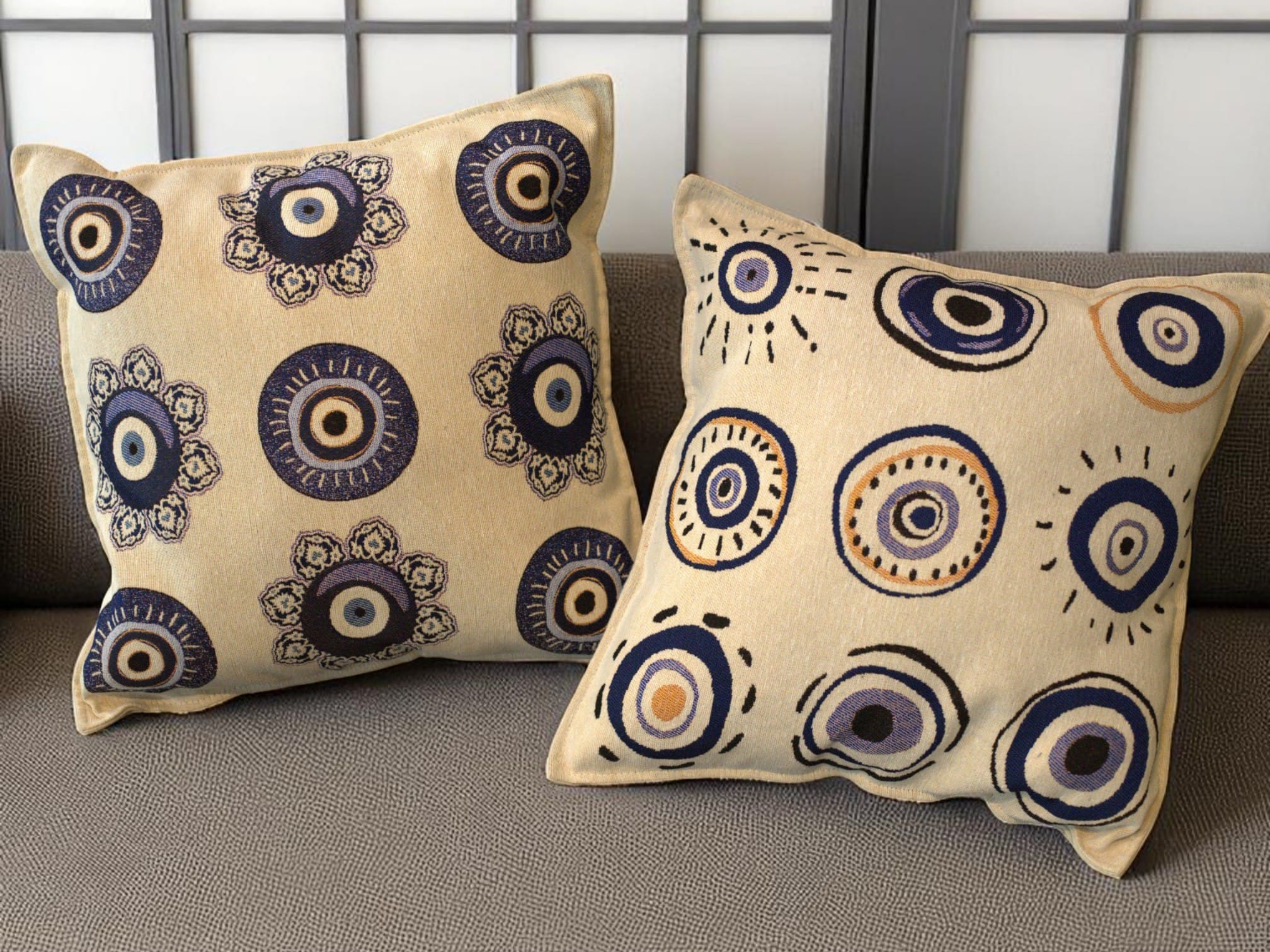 Embroidered Throw Pillow Cover – Set of 2 pillow covers,18x18 inch Boho Decor