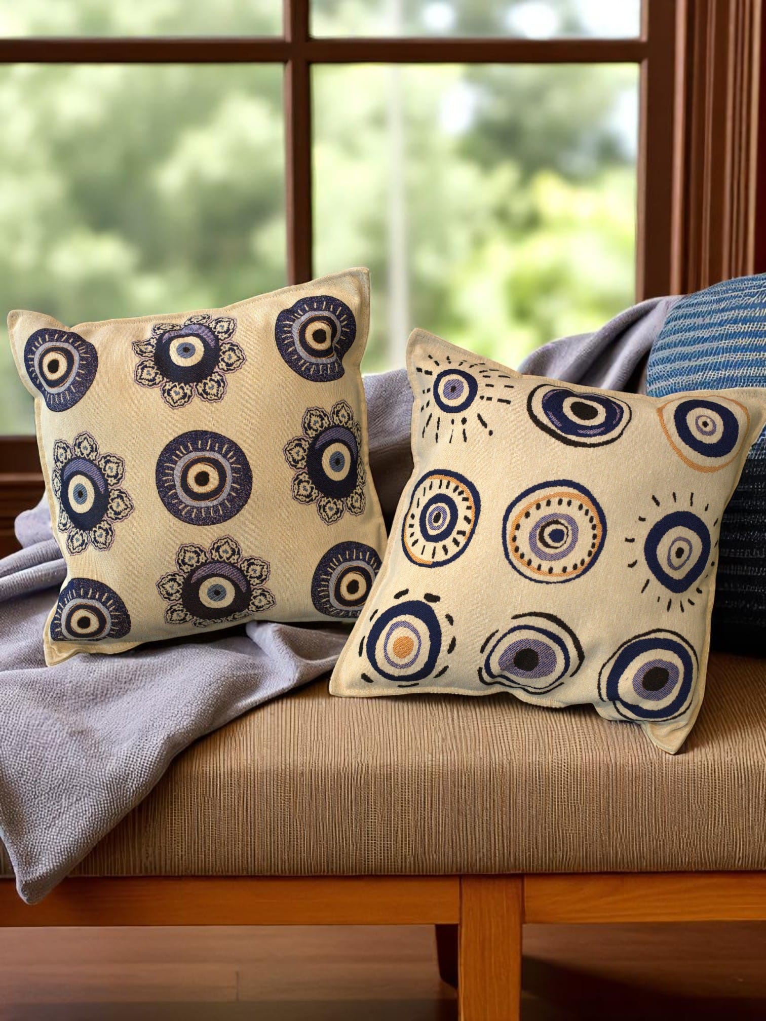 Embroidered Throw Pillow Cover – Set of 2 pillow covers,18x18 inch Boho Decor