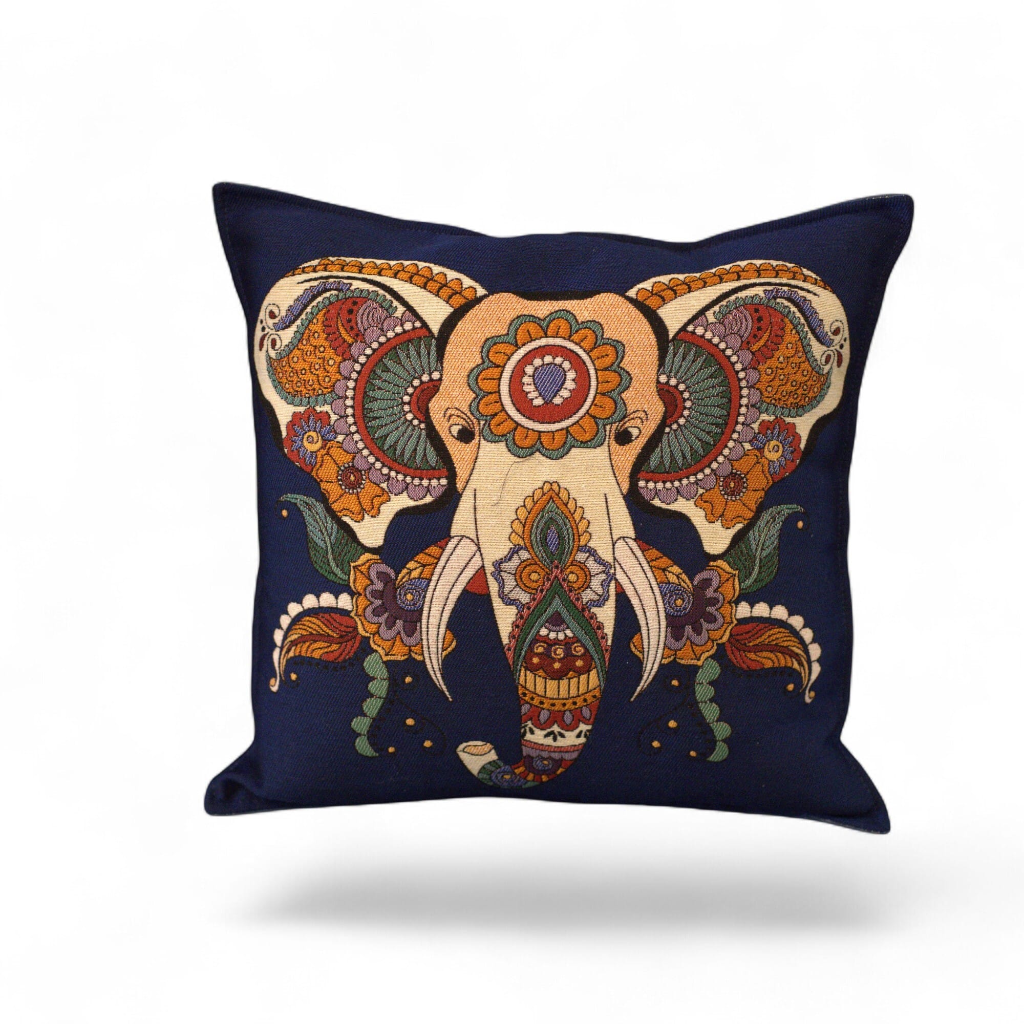 Boho Elephant Throw Pillow, Colorful Indian Elephant Cushion Cover
