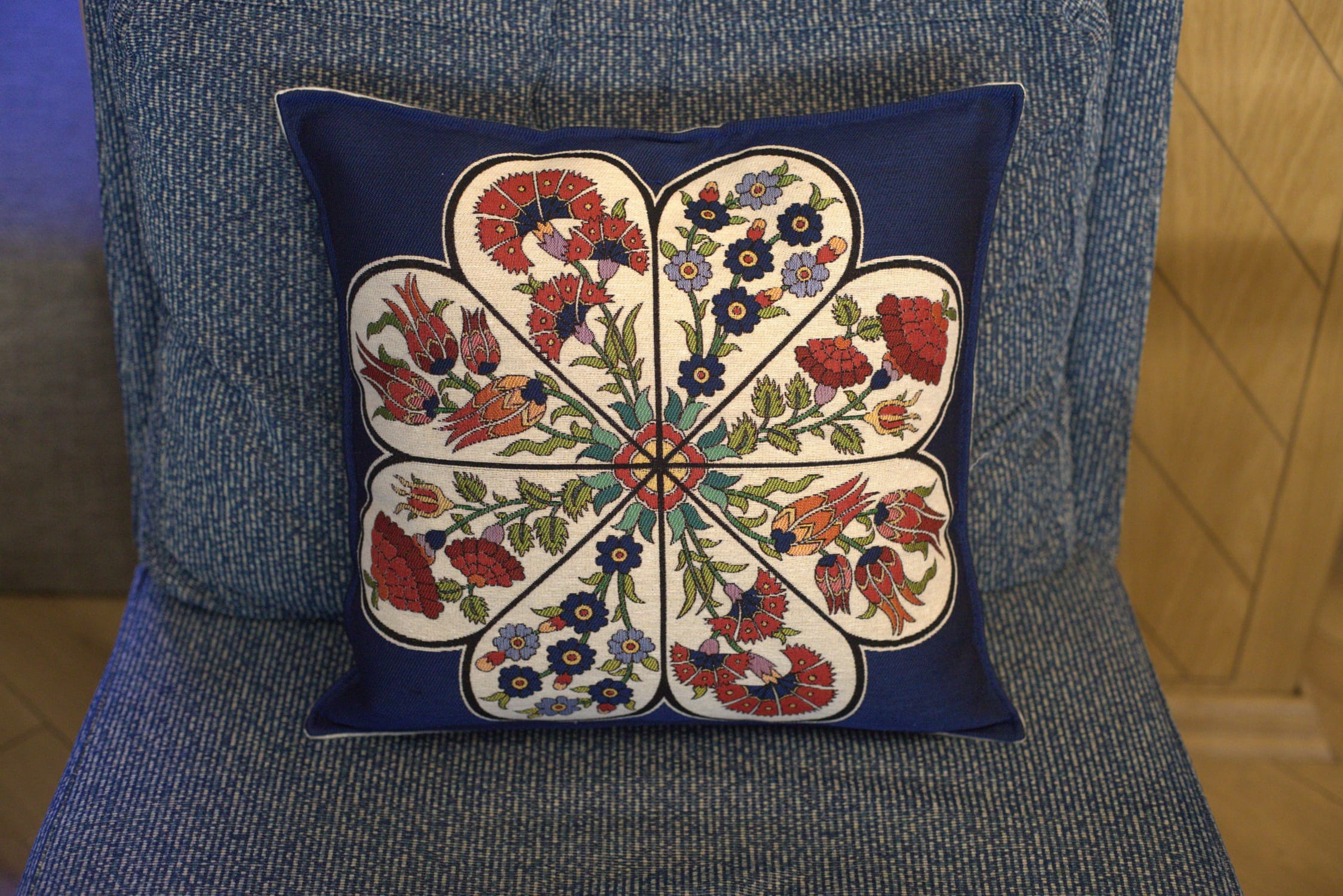 Set of 2 Suzani Throw Pillow Covers – Navy Blue & White Embroidered Design