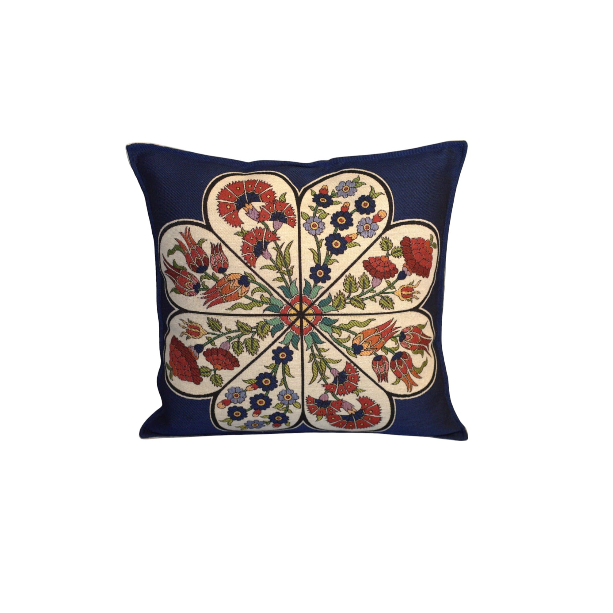 Set of 2 Suzani Throw Pillow Covers – Navy Blue & White Embroidered Design