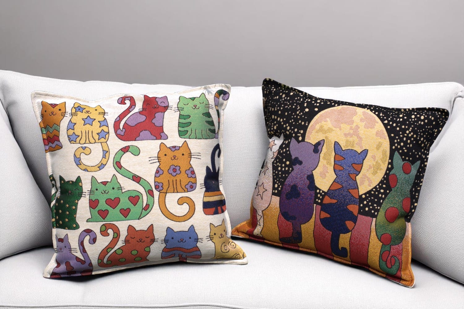 2pcs Pillow Cover, Cute Cats Cartoons Embriodrered