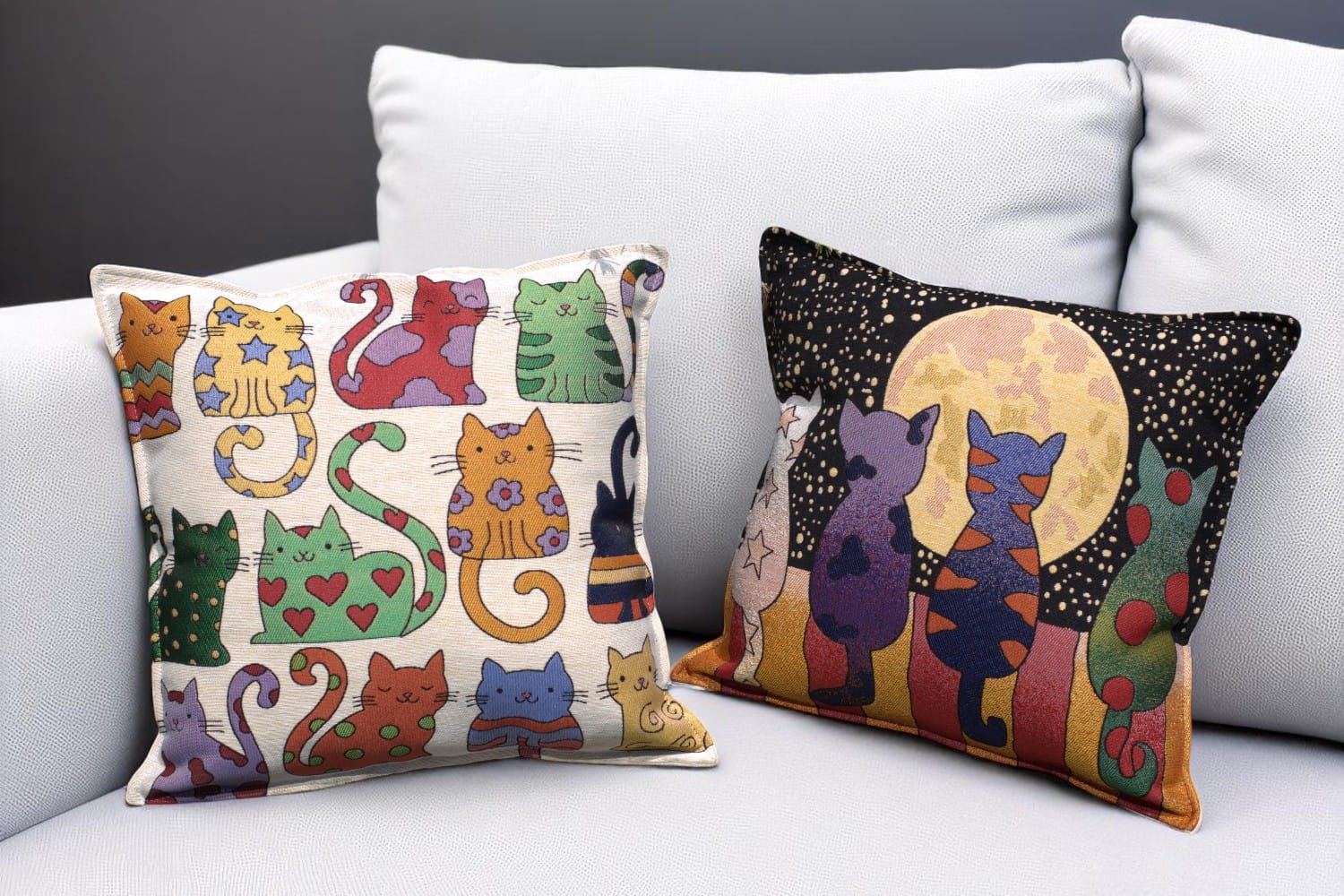 2pcs Pillow Cover, Cute Cats Cartoons Embriodrered