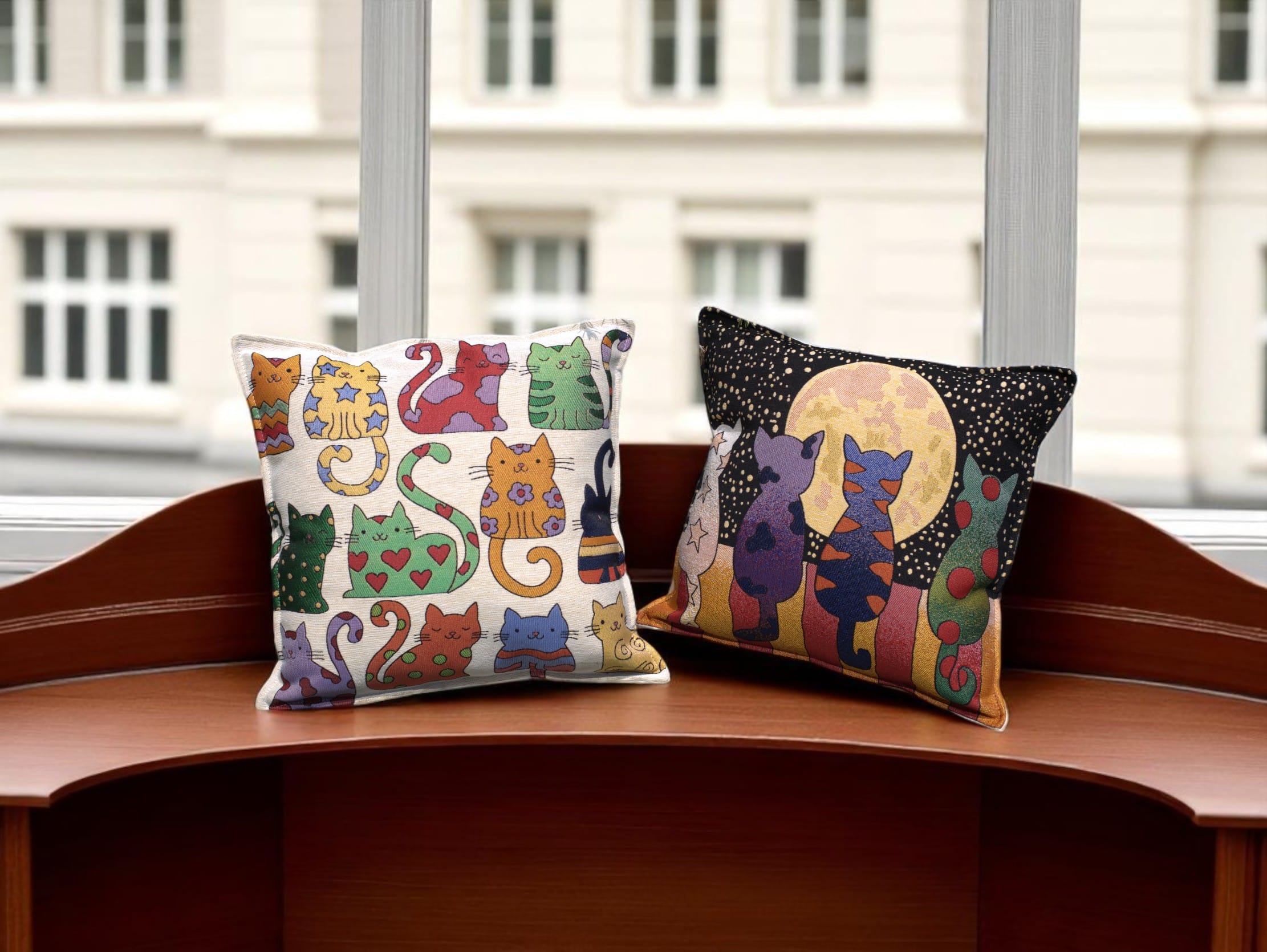 2pcs Pillow Cover, Cute Cats Cartoons Embriodrered