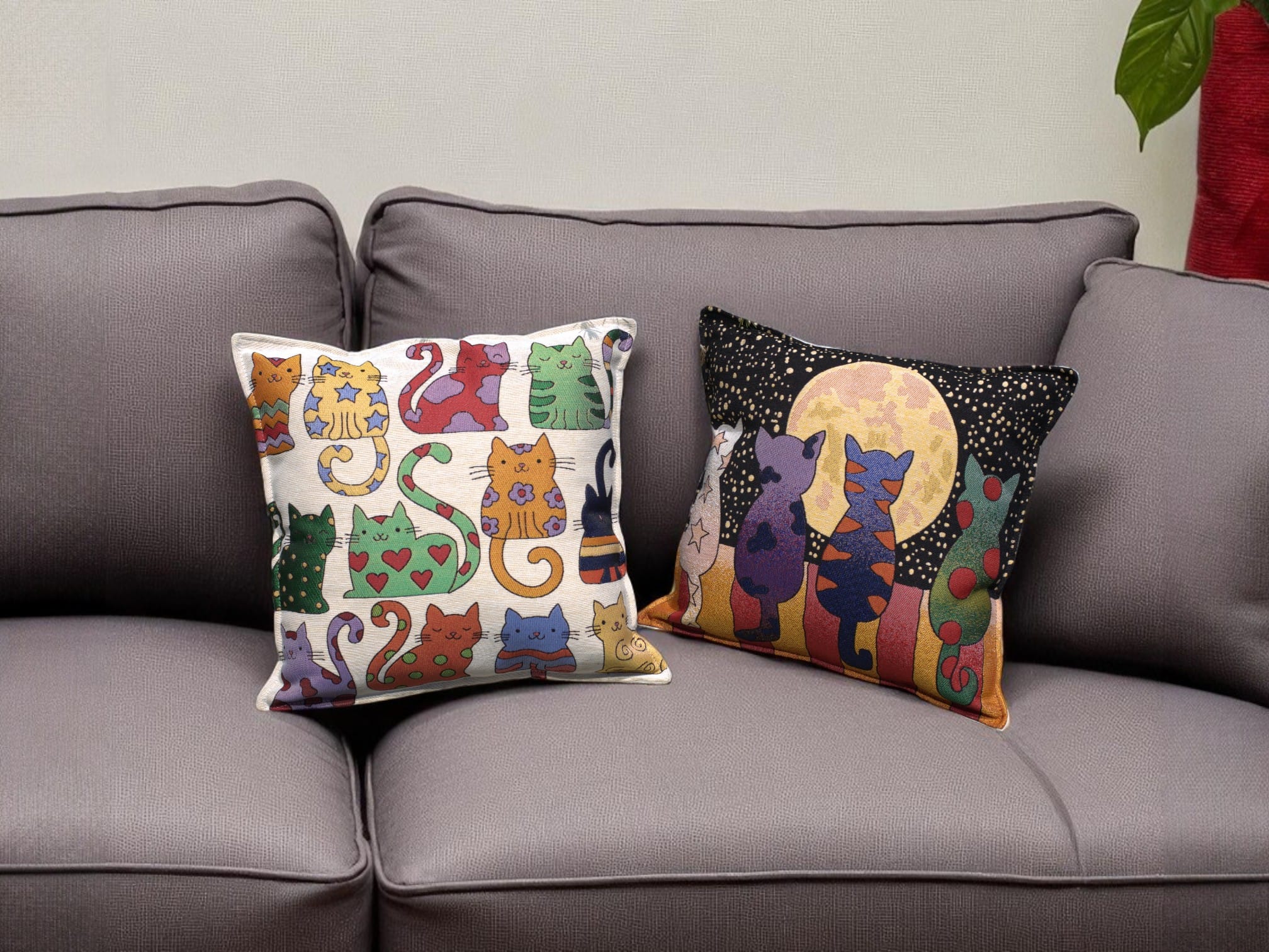 2pcs Pillow Cover, Cute Cats Cartoons Embriodrered