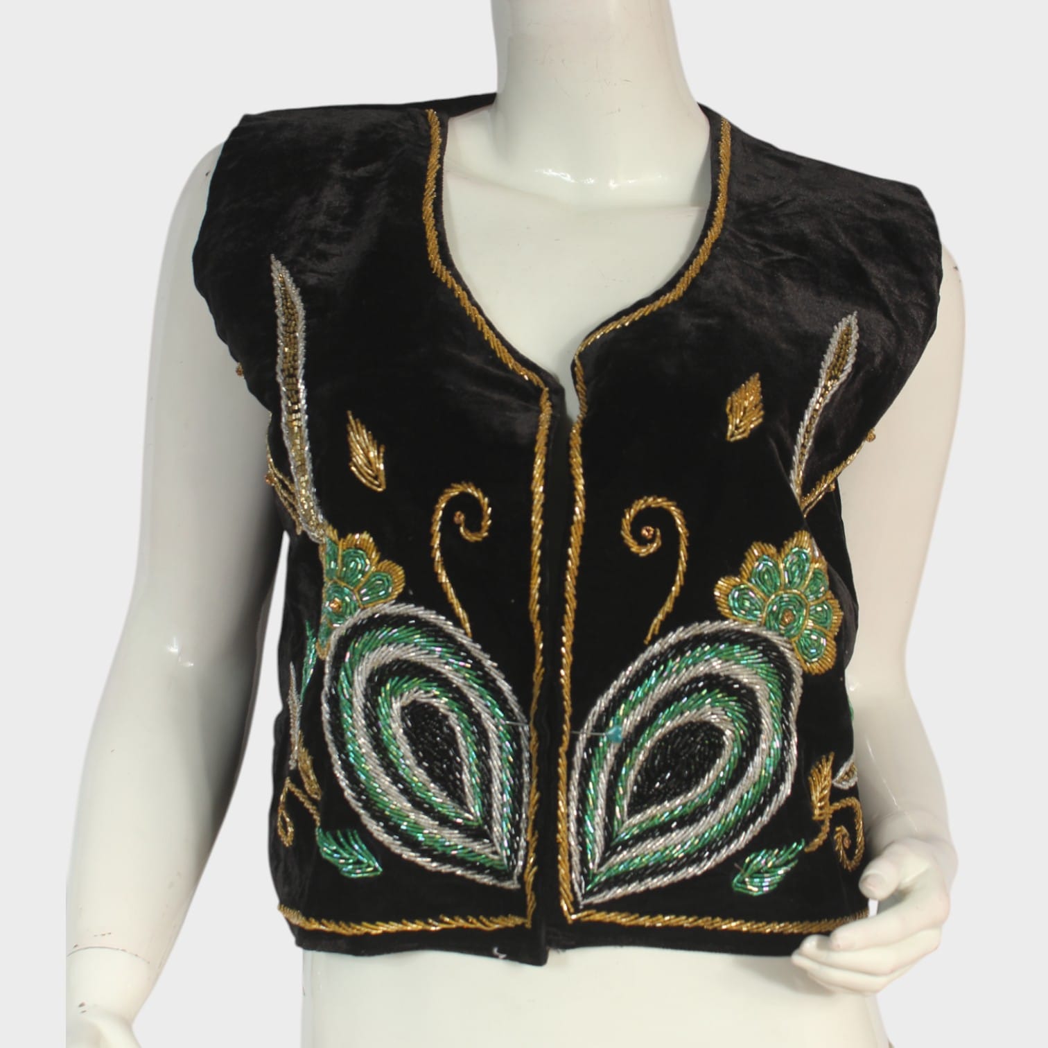 Emerald Feather Velvet Women Waistcoat