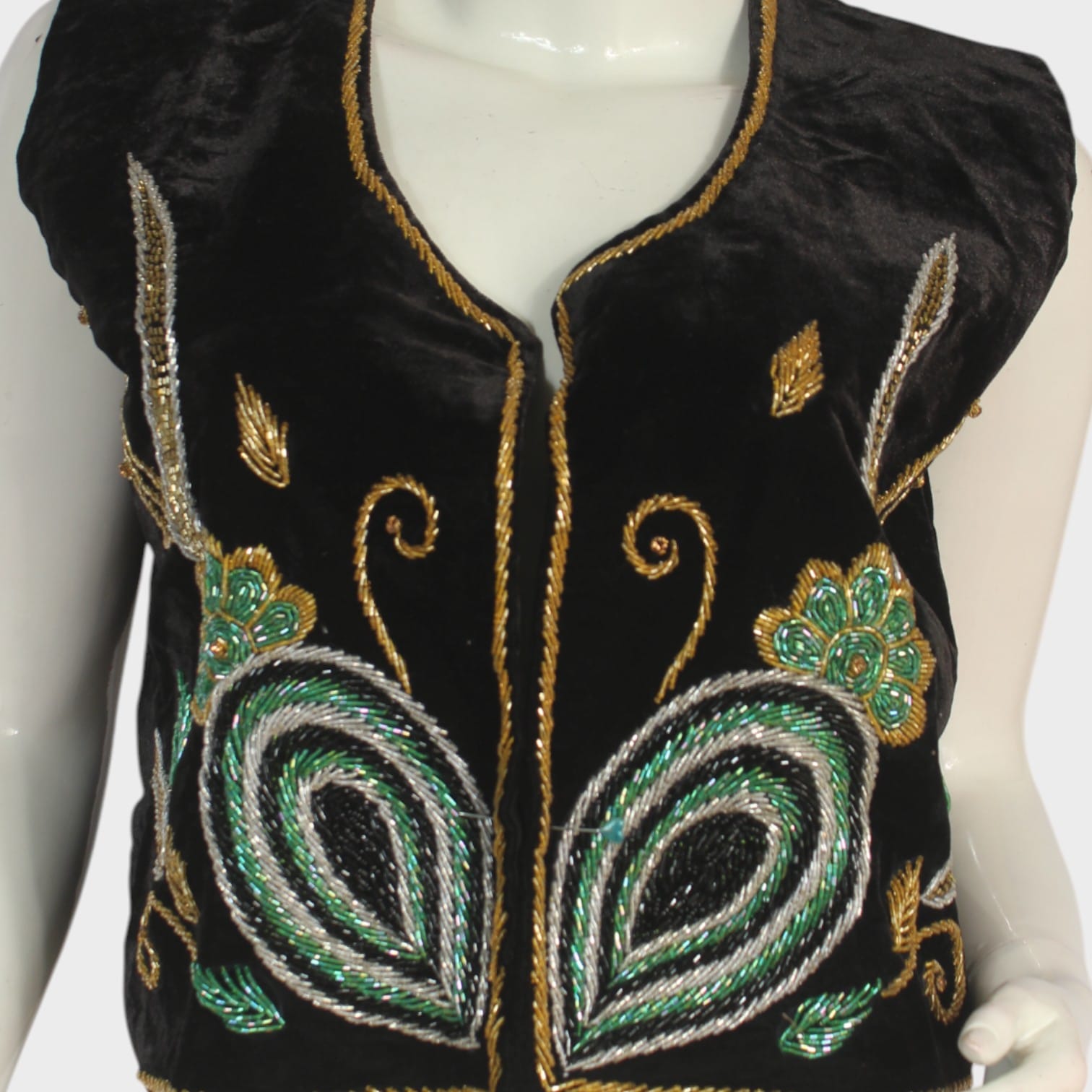 Emerald Feather Velvet Women Waistcoat