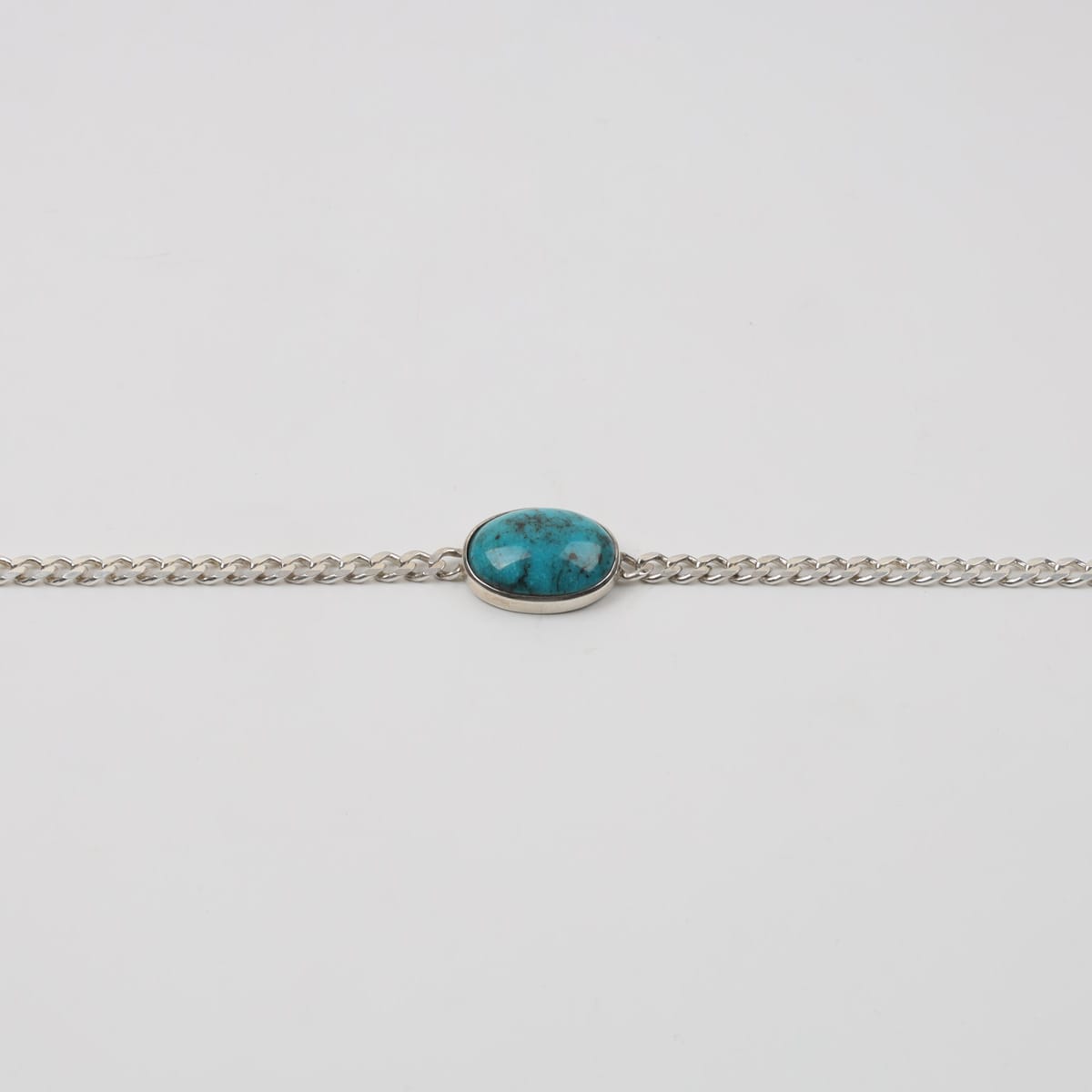 Oval Turquoise Silver Men Bracelet