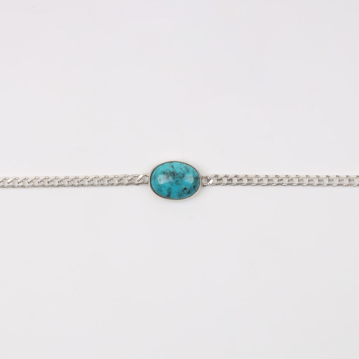 Oval Turquoise Silver Men Bracelet