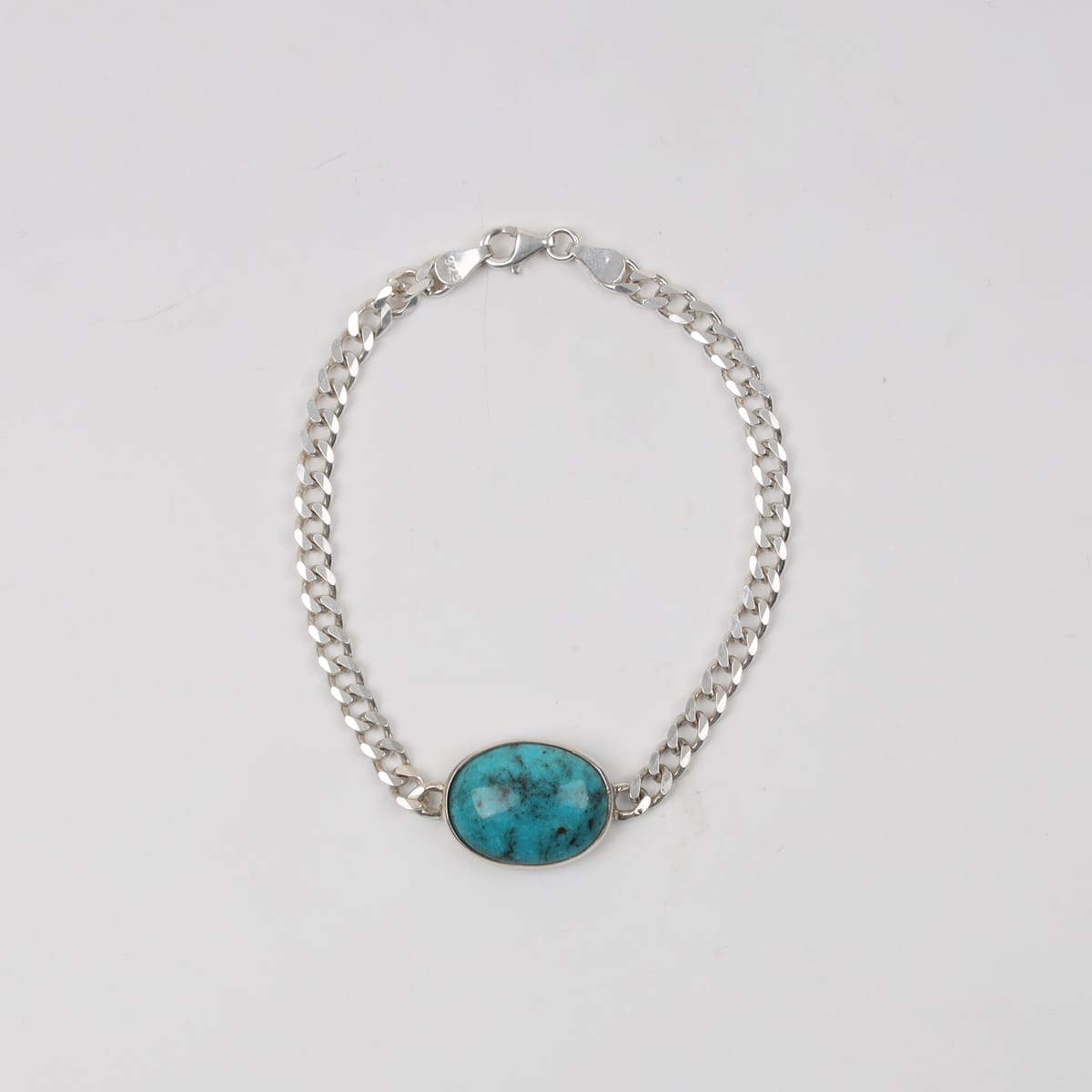 Oval Turquoise Silver Men Bracelet