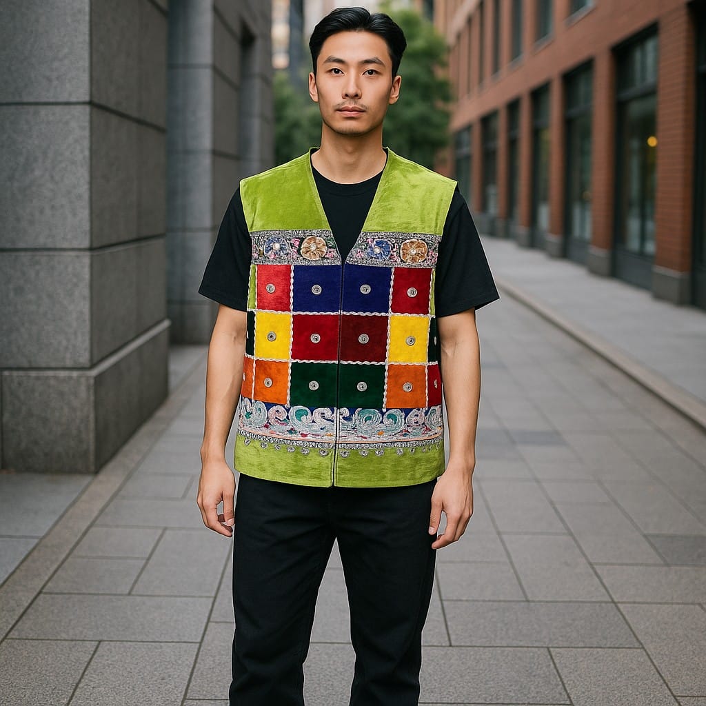 Multicolor Patchwork Afghani Waistcoat for men