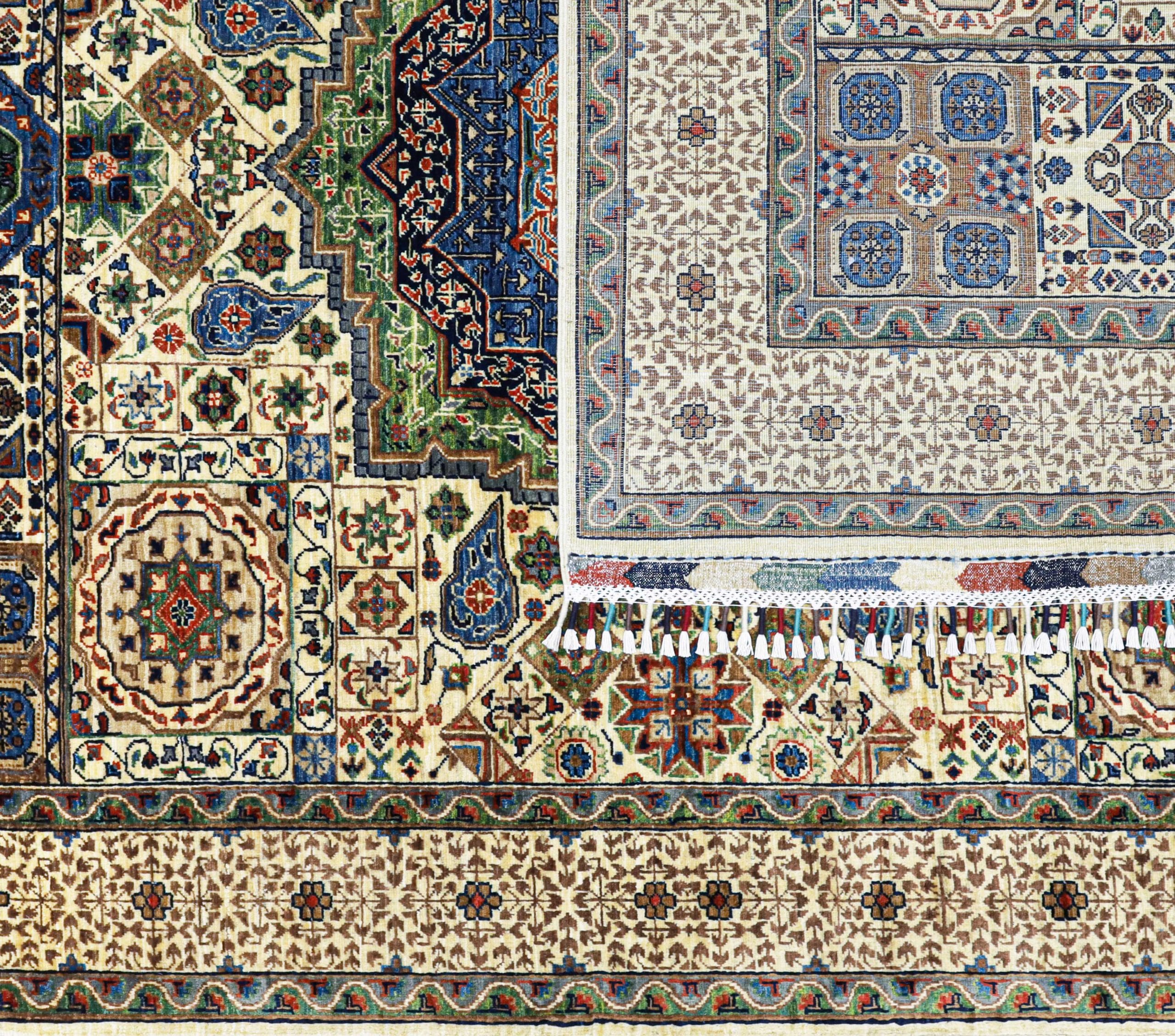 Handmade Chobrang Rug – Creamy, Blue & Indigo Design Afghanistan
