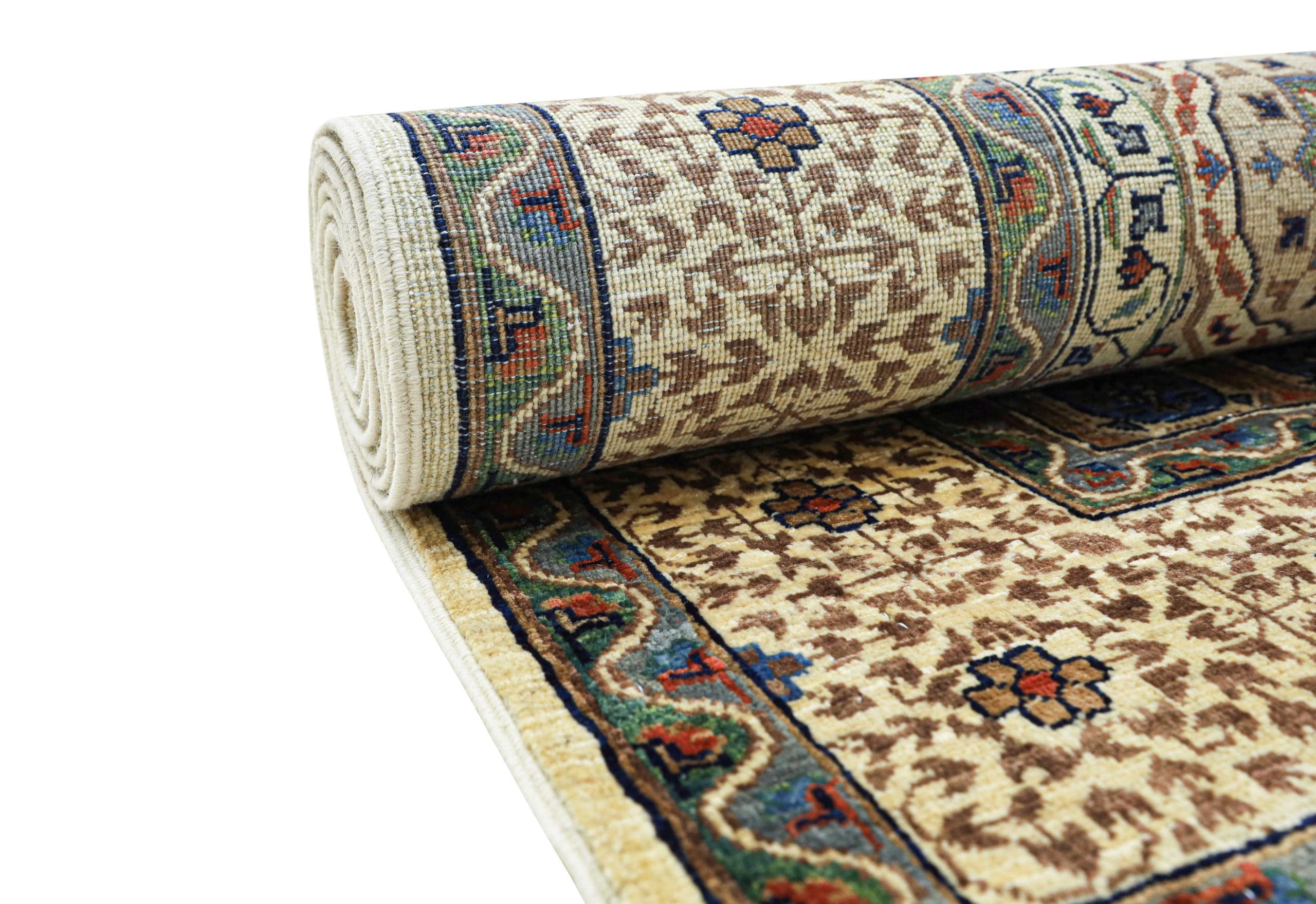 Handmade Chobrang Rug – Creamy, Blue & Indigo Design Afghanistan