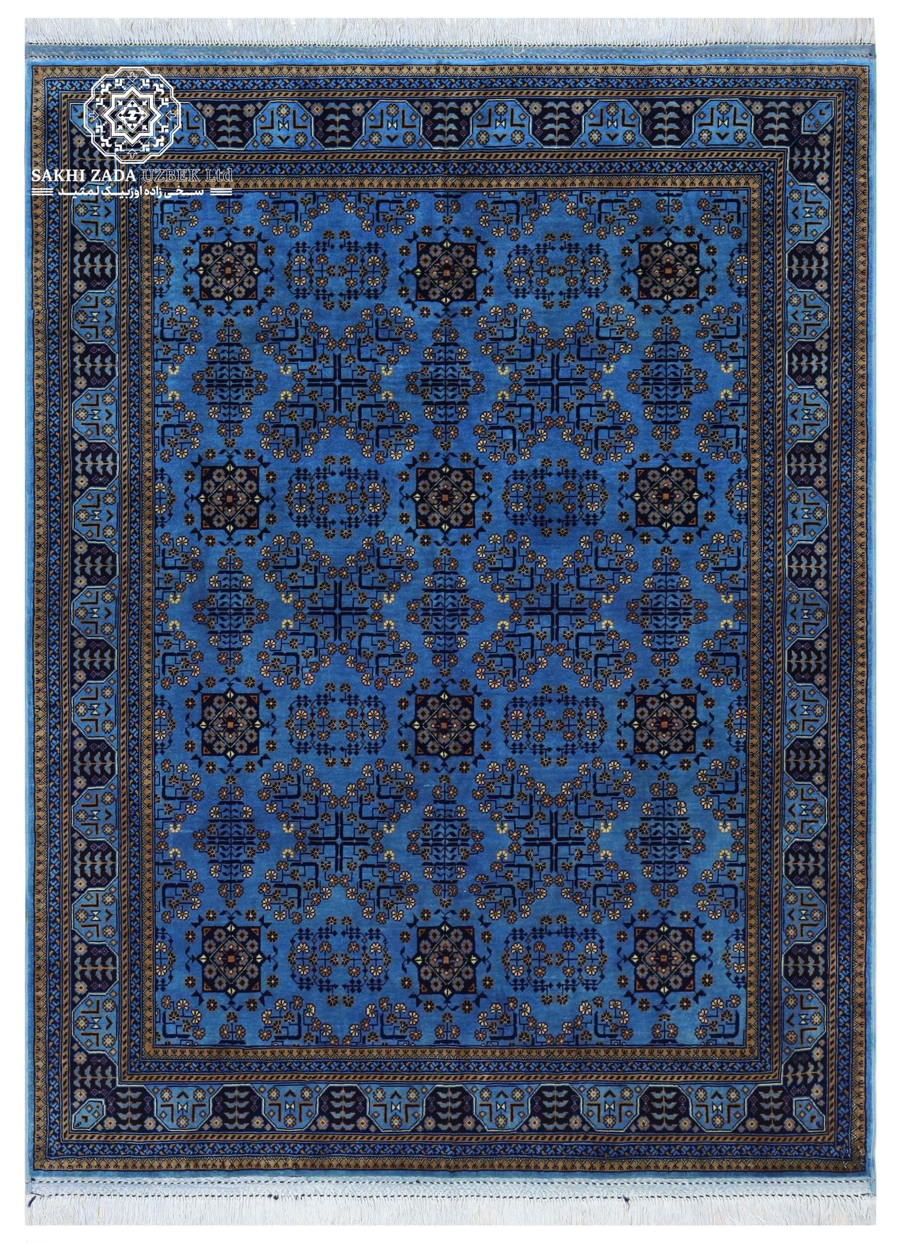 Handwoven Bokharay Carpet – Blue & Earth Tones