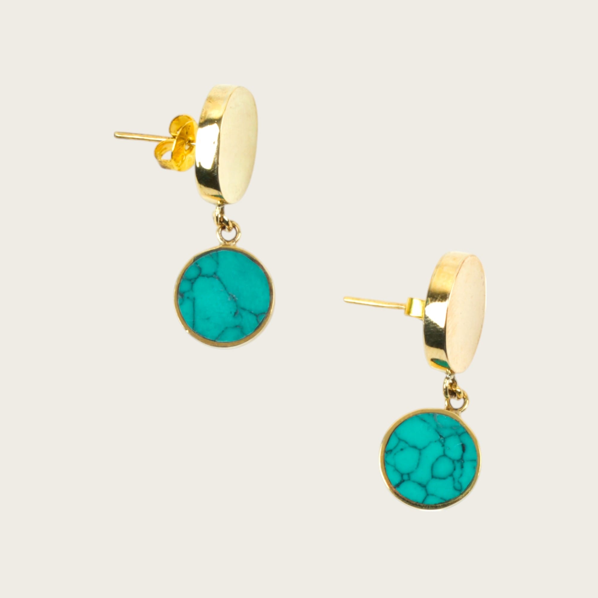 Turquoise & Gold Round Drop Earrings