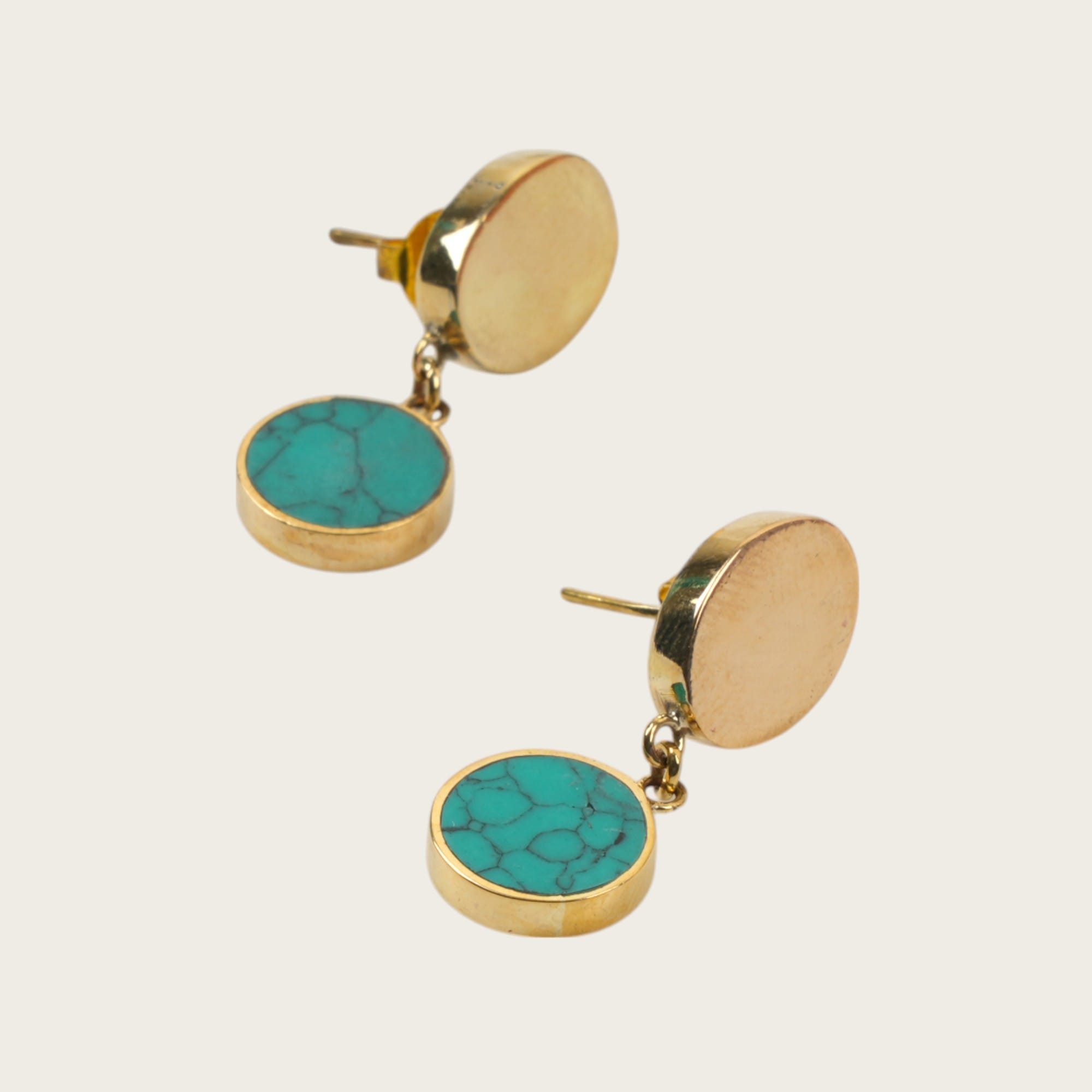 Turquoise & Gold Round Drop Earrings