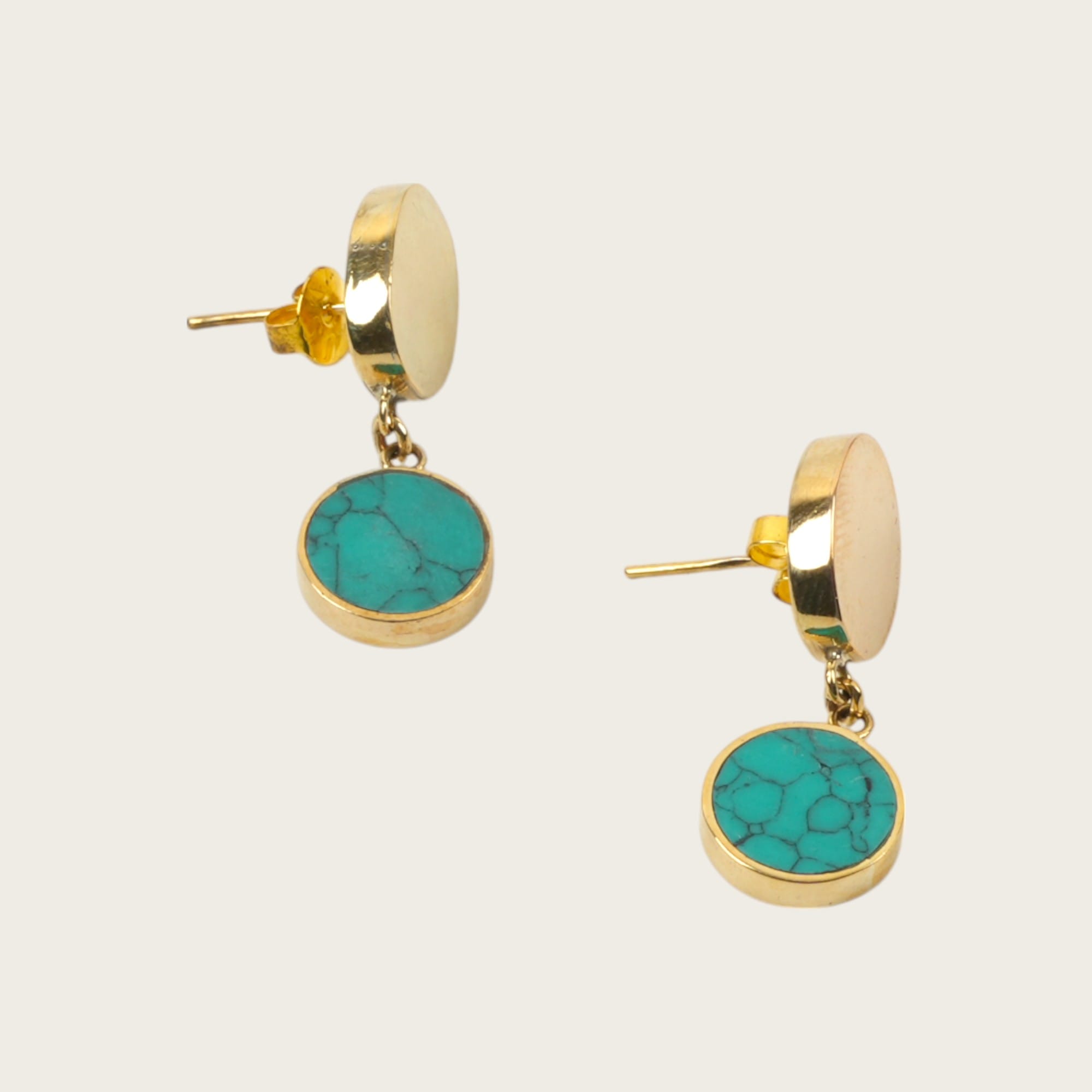 Turquoise & Gold Round Drop Earrings