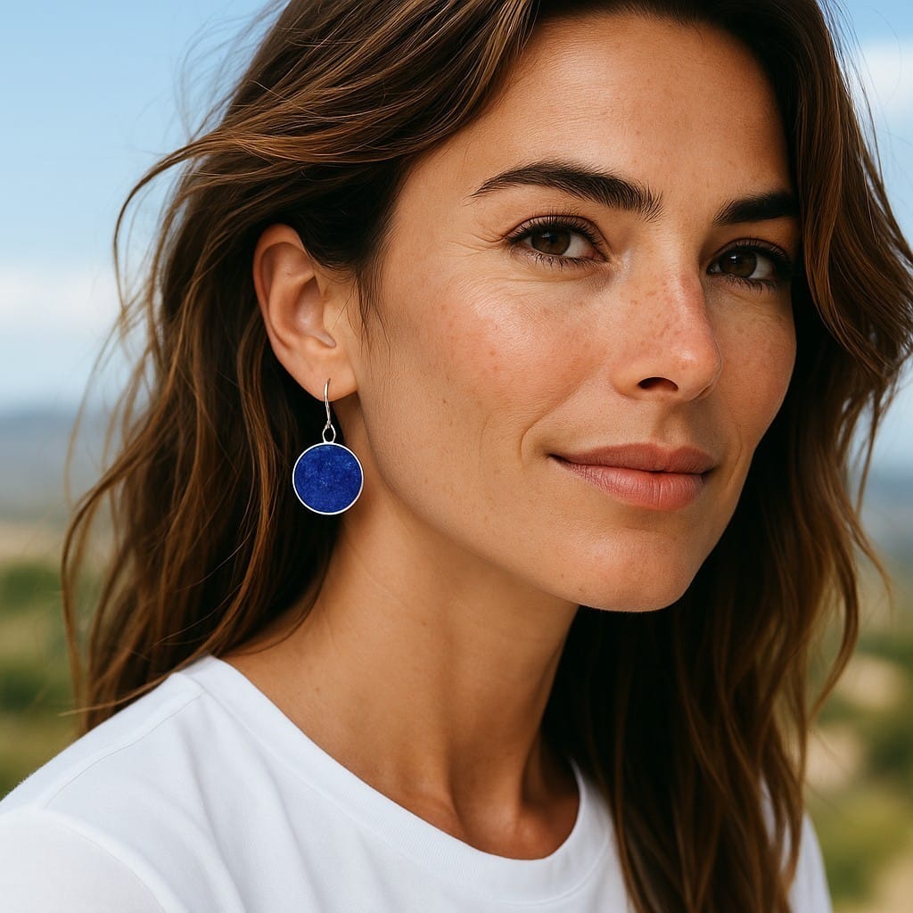 Lapis Lazuli Round Earings | Silver Wirehook Handmade Earrings