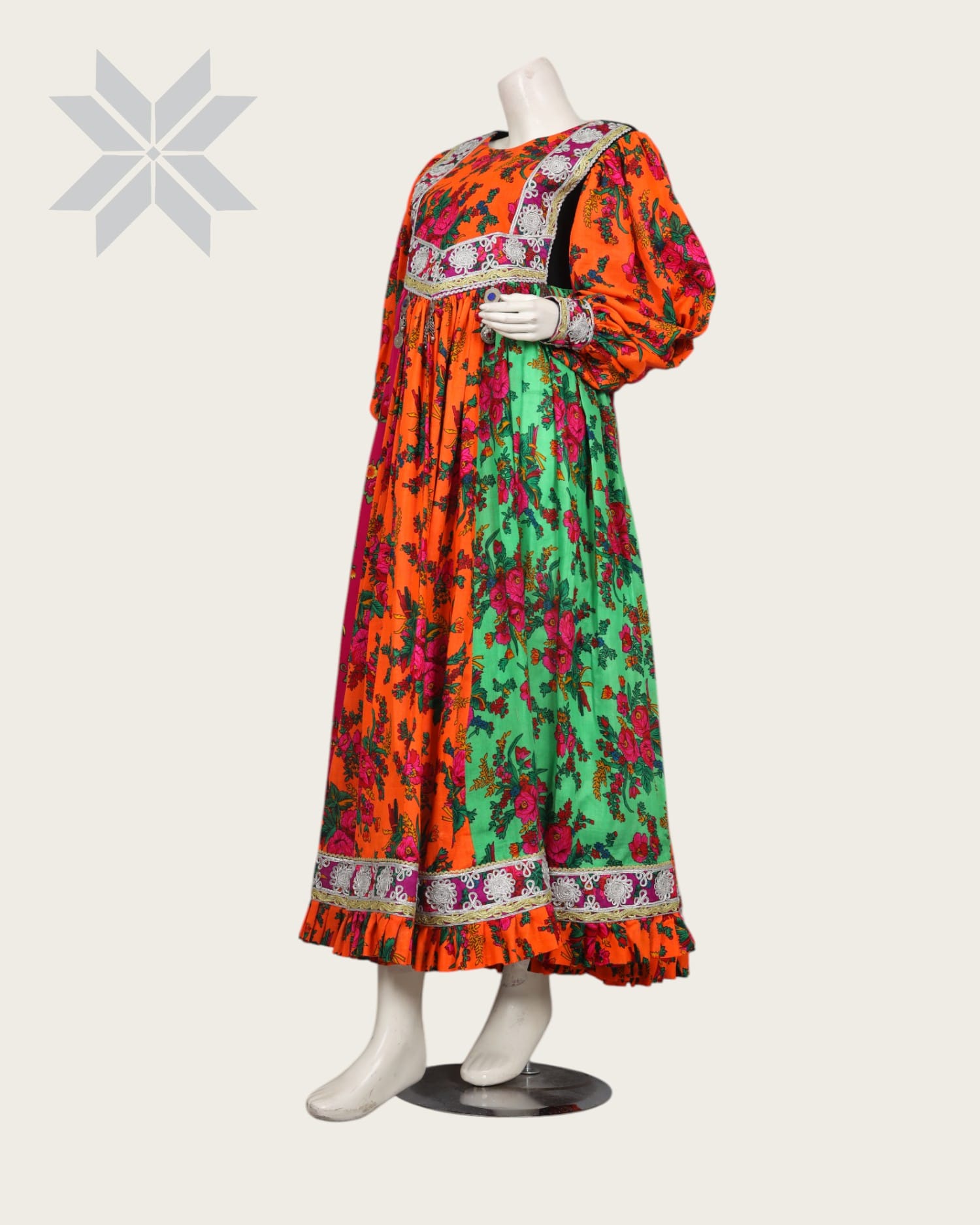 Golnigar Multicolor Floral Women Afghani Dress