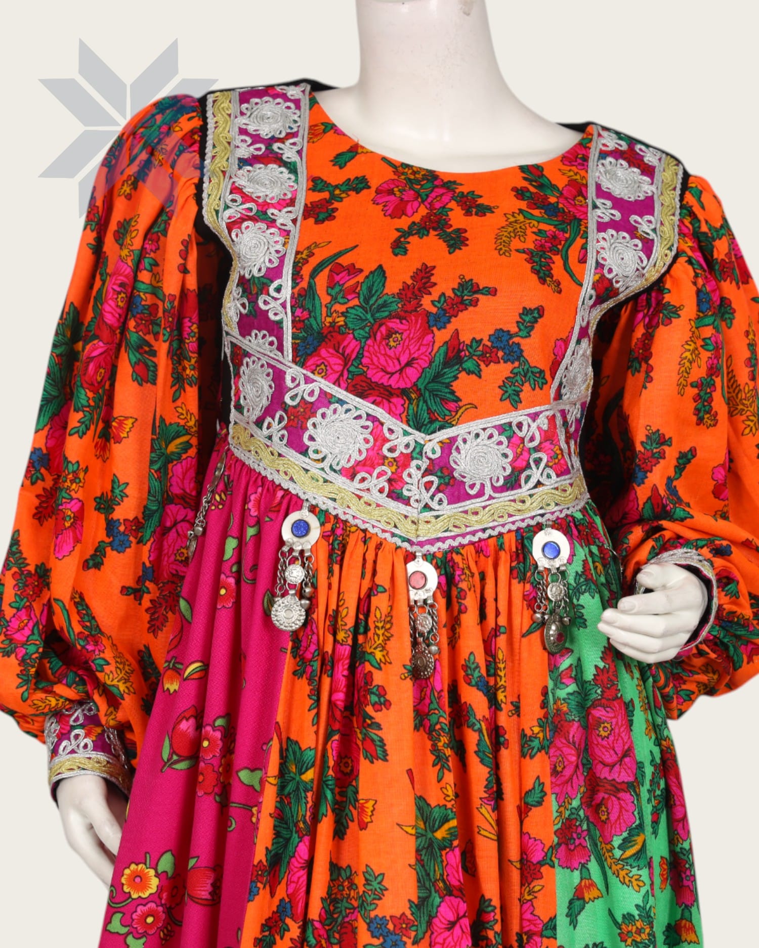 Golnigar Multicolor Floral Women Afghani Dress