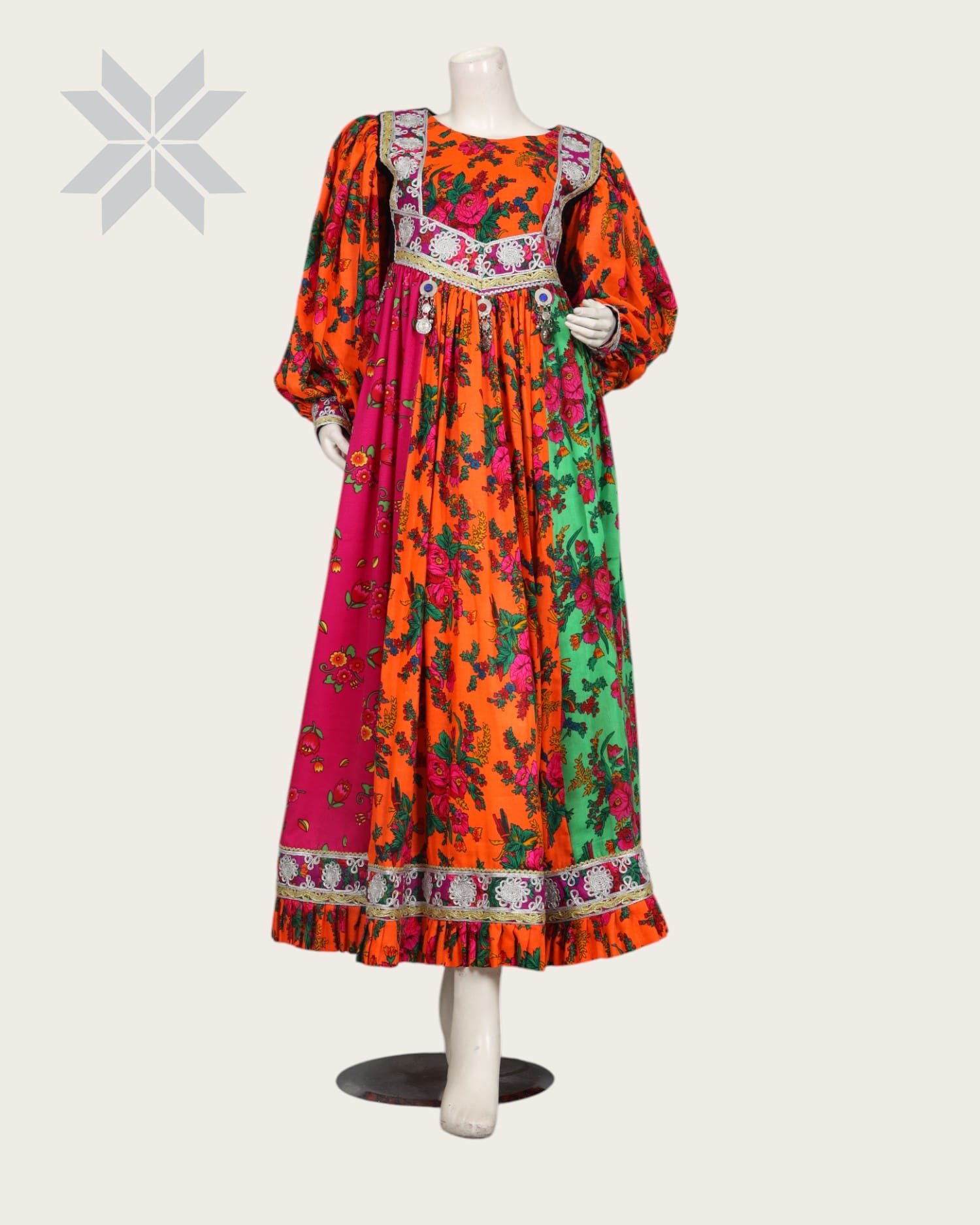Golnigar Multicolor Floral Women Afghani Dress