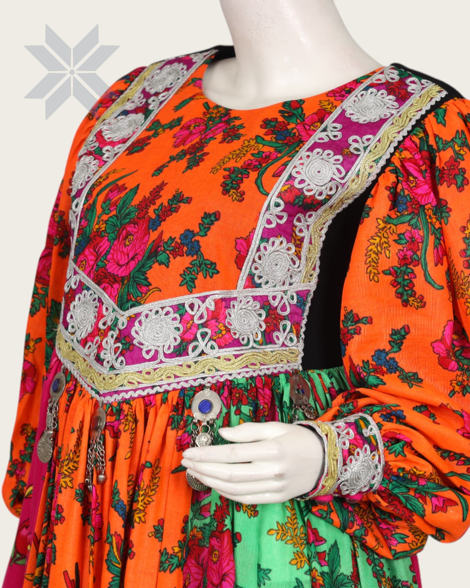 Golnigar Multicolor Floral Women Afghani Dress