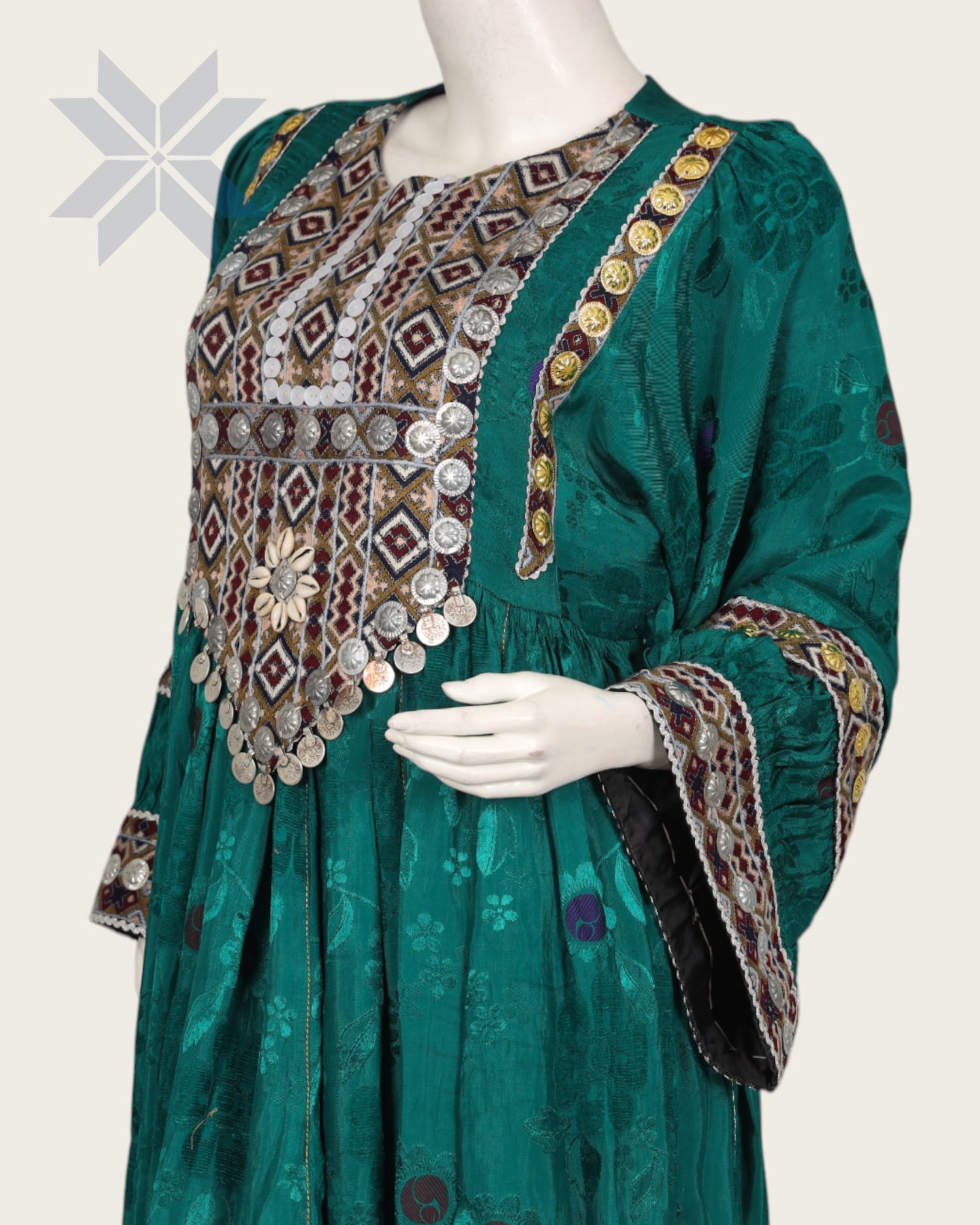 Green Balochi Embroidered Women Dress Handmade - Cloth Sizes Women: Large